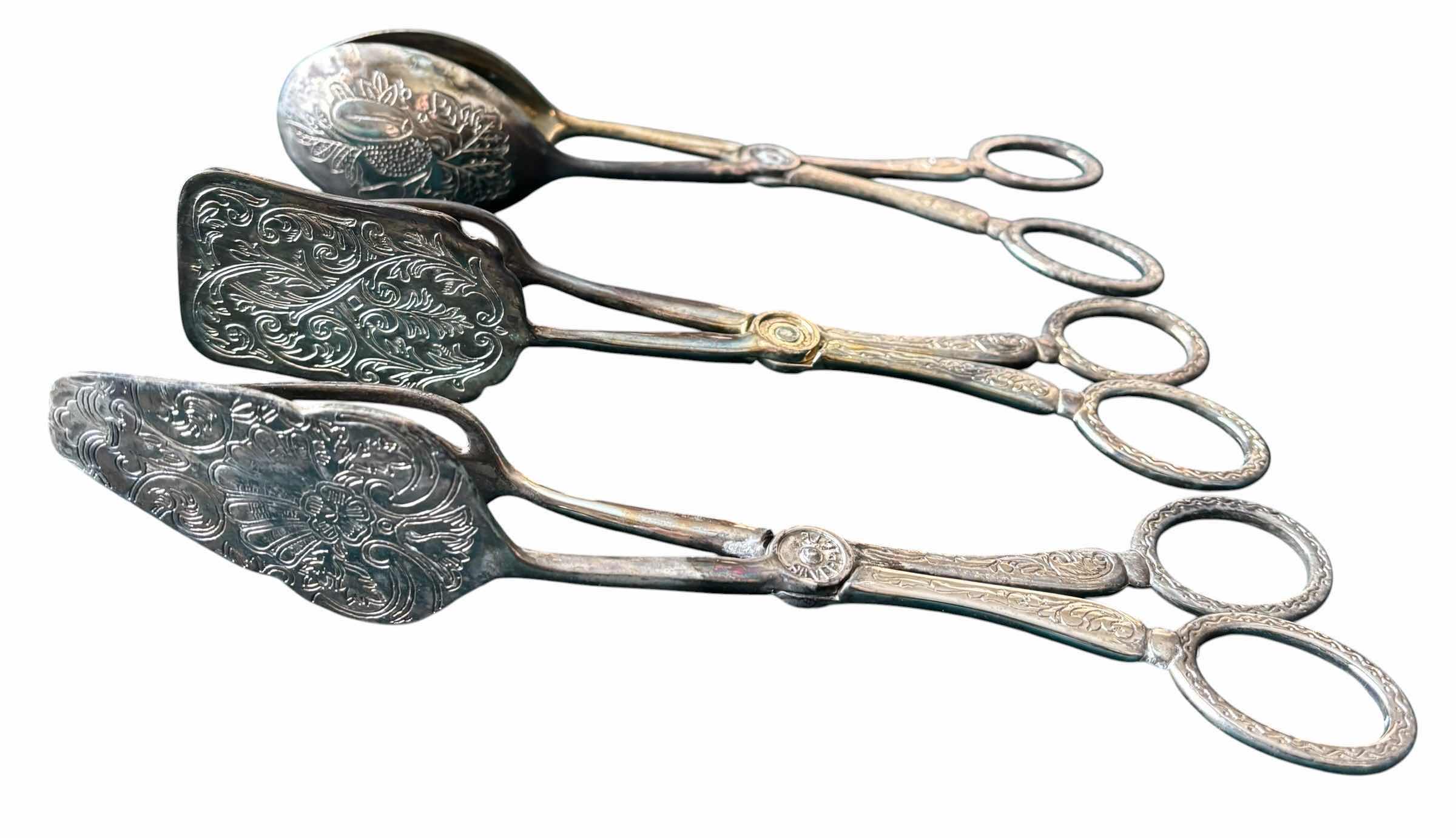 Photo 1 of VINTAGE ITALIAN MADE SILVER PLATED SERVING TONGS (3)