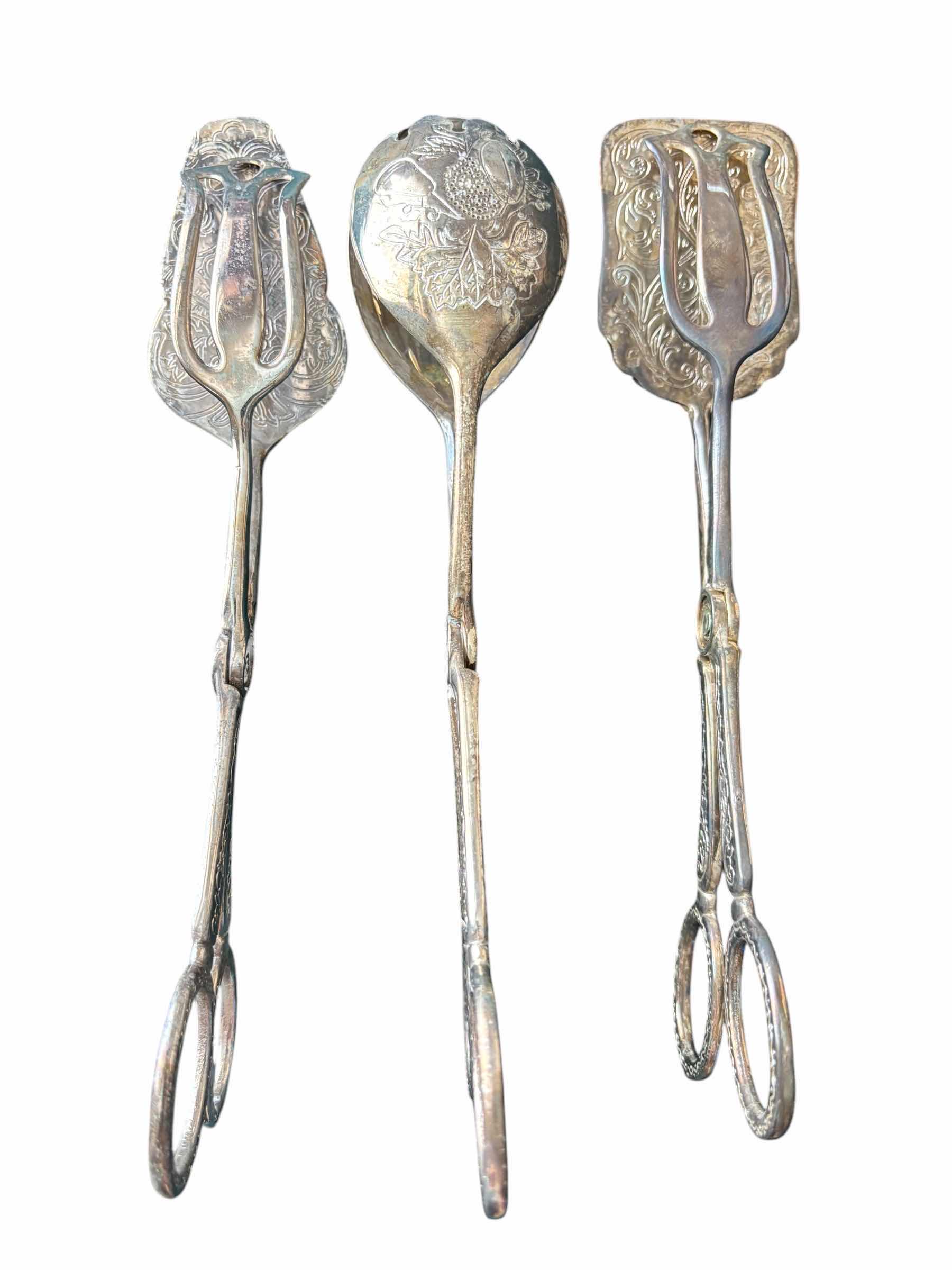 Photo 1 of VINTAGE ITALIAN MADE SILVER PLATED SERVING TONGS (3)