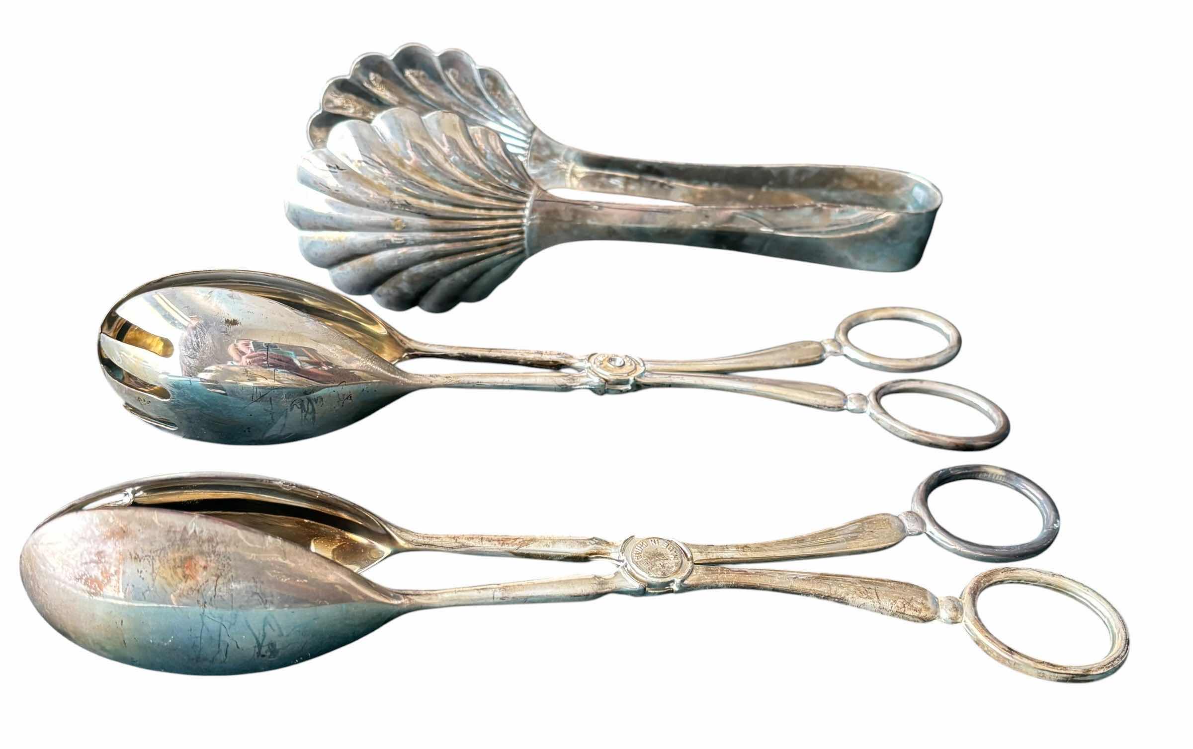 Photo 1 of VINTAGE SILVER PLATED SERVING TONGS (3)