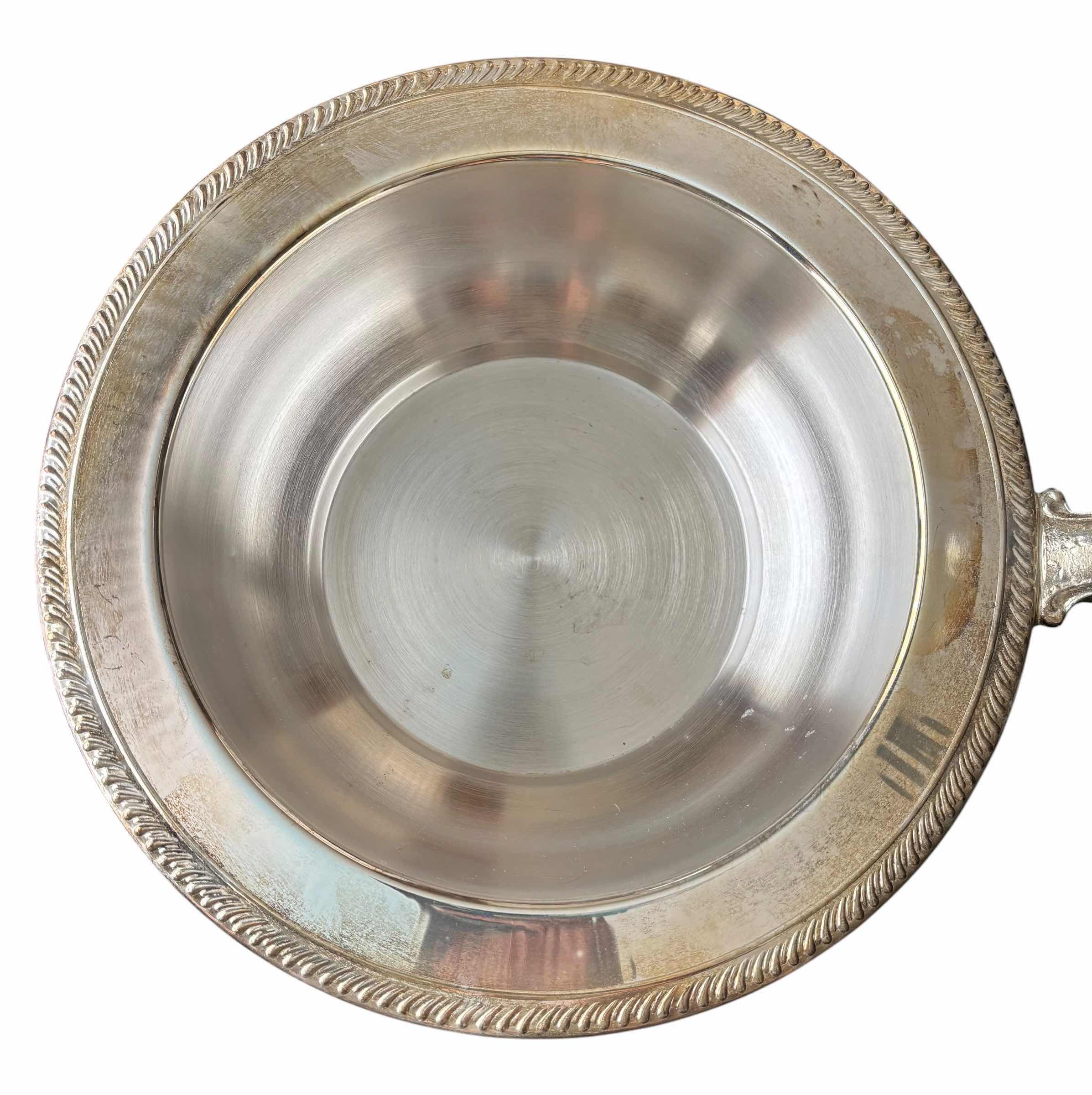 Photo 1 of VINTAGE SILVER PLATED CHAFING DISH WITH WOOD HANDLE 20”L, INSIDE 9”D
