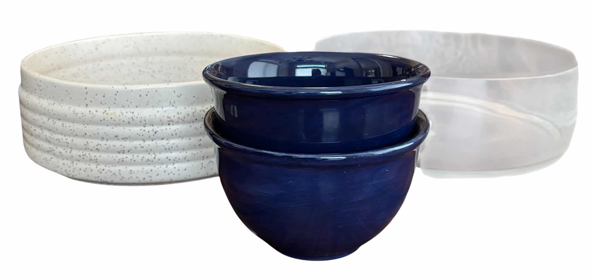 Photo 1 of CONTENTS OF KITCHEN DRAWER: LARGE METAL MIXING BOWL 13”D, GLASS PYREX MIXING BOWL 11.5”D, PYREX & ANCHOR GLASS DISHES WITH LIDS & ASSORTED SMALL (2) & LARGE BOWLS (2)