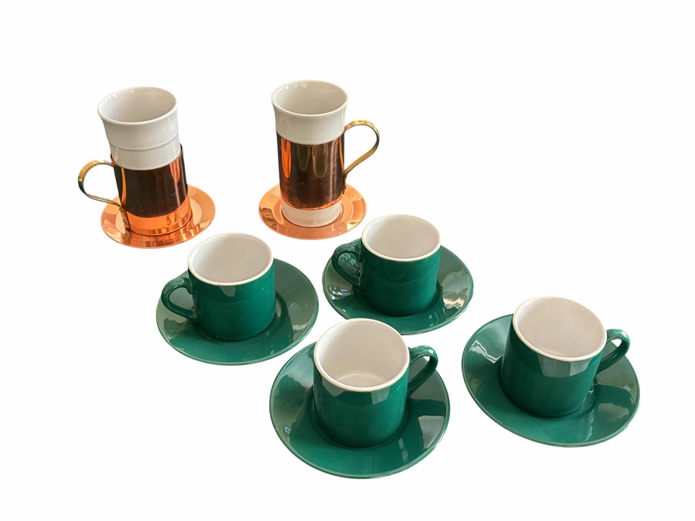 Photo 1 of KOREAN COPPER CERAMIC ESPRESSO CUPS/SAUCERS (2) & WINSOME 4PC GREEN TEACUP/SAUCERS SET
