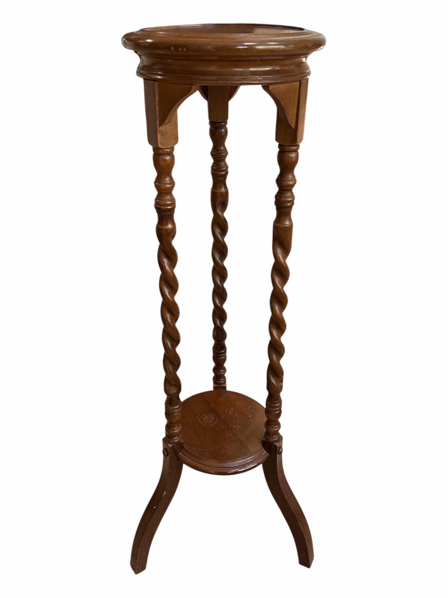View 1 of ANTIQUE BARLEY TWIST PLANT STAND/DISPLAY TABLE 9.5” X 9.5” H35.75” $450