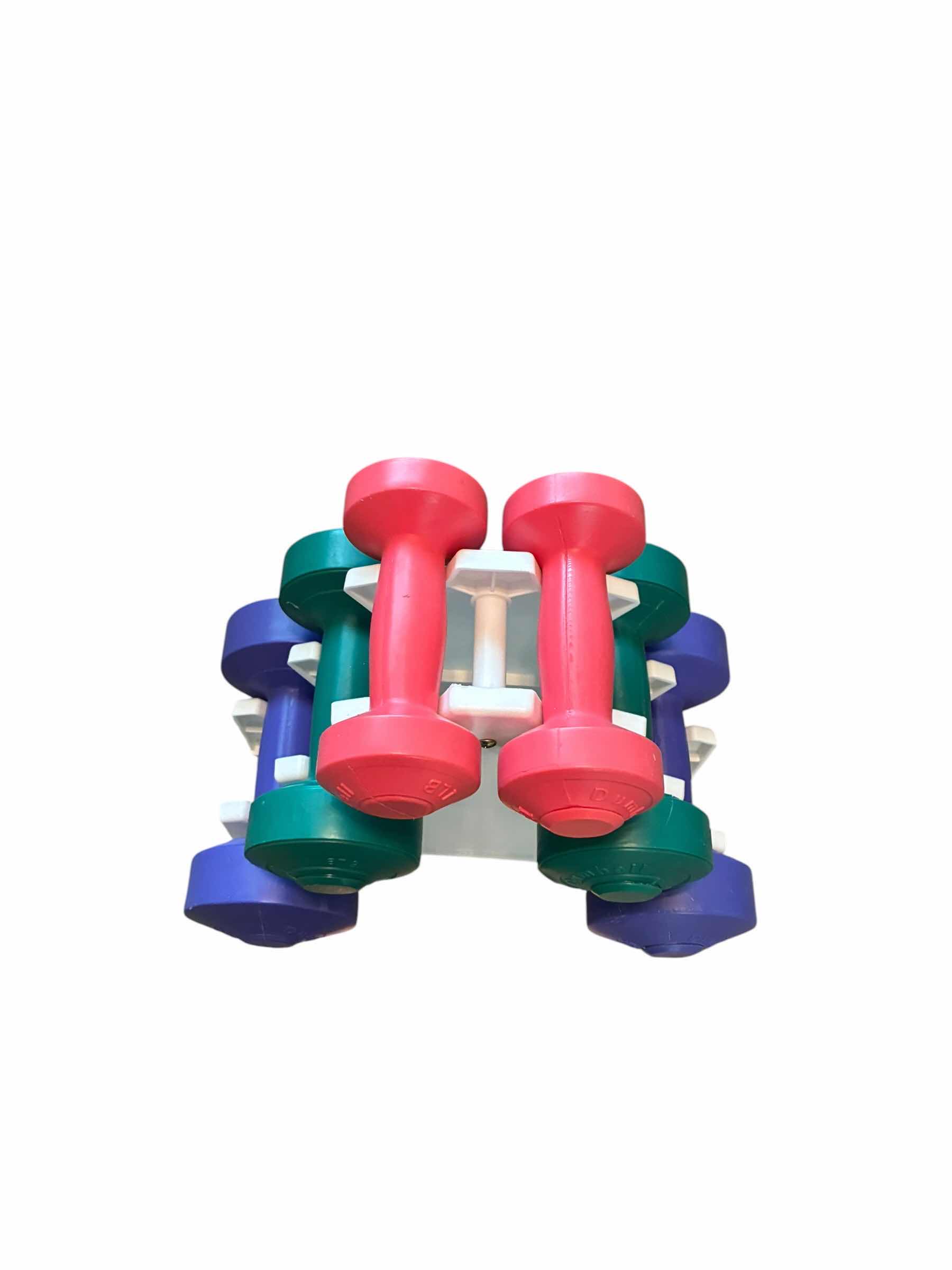 Photo 1 of SPORTWORKS 6PC PLASTIC DUMBBELL SET W CADDY
