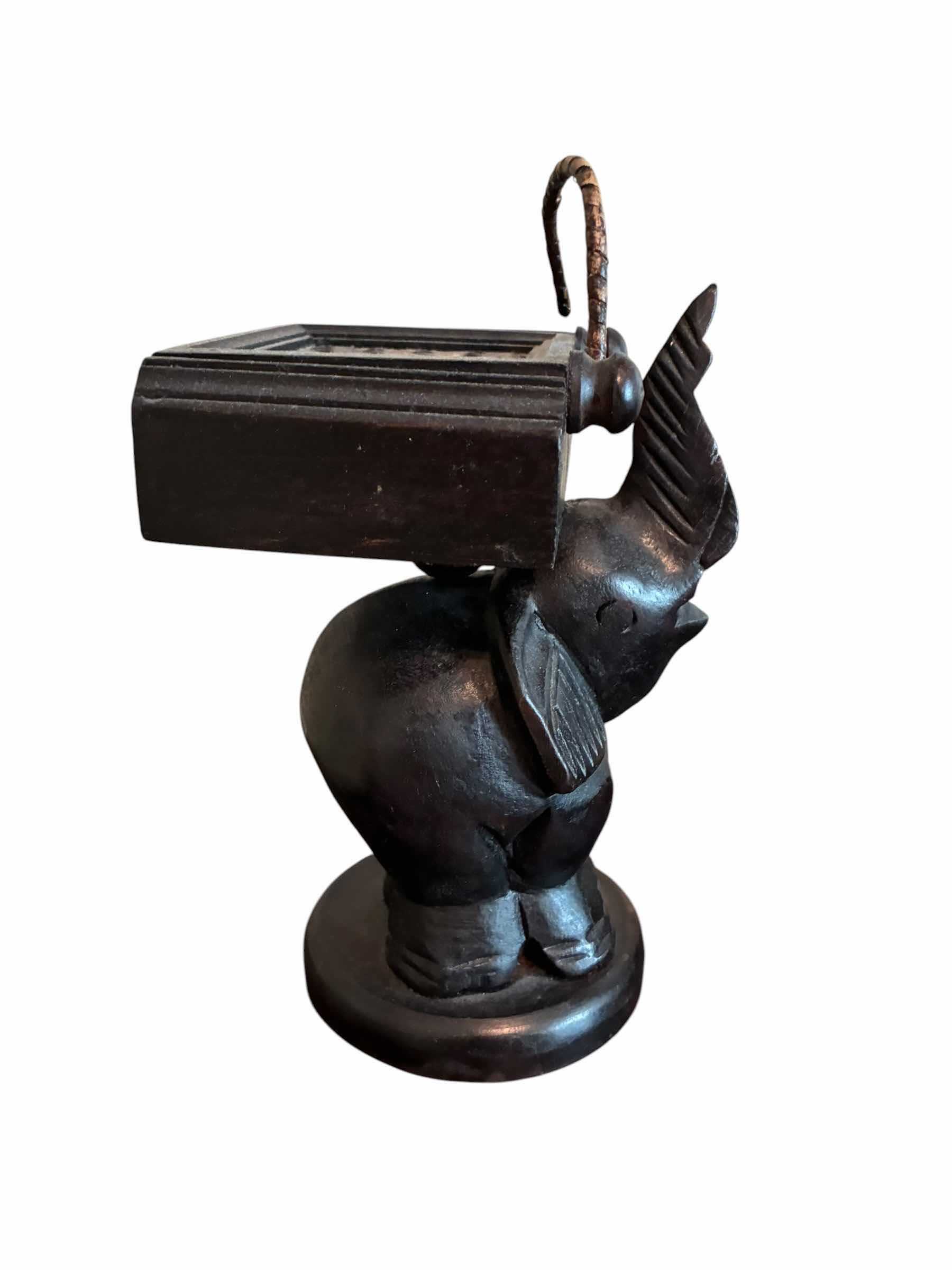 Photo 1 of HAND CARVED EBONY WOOD ELEPHANT W TRINKET BOX H9“