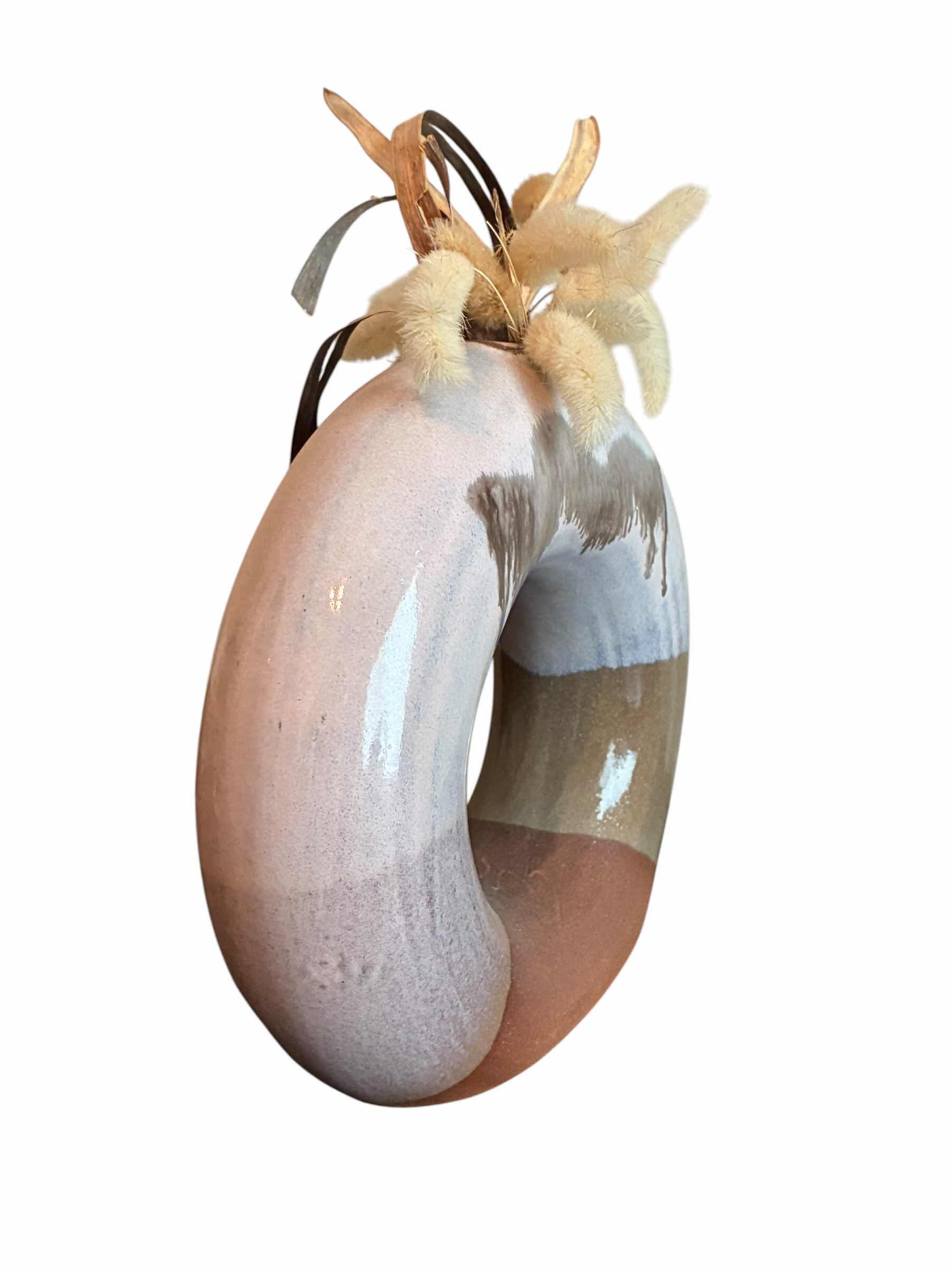 Photo 1 of HANDMAID SOUTHWESTERN CERAMIC DOUGHNUT VASE 8” DIA
