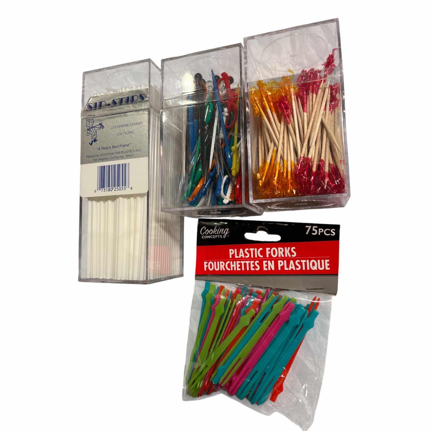 Photo 1 of ASSORTED PARTY SUPPLIES, STRAWS/STIRRERS/PICKS/BALOON WEIGHTS