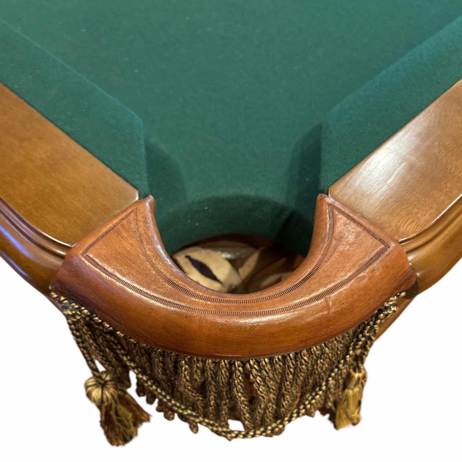 Photo 1 of 8’ BRUNSWICK CAMDEN II TRADITIONAL POOL TABLE, INCLUDES GREEN FRINGED POOL TABLE COVER