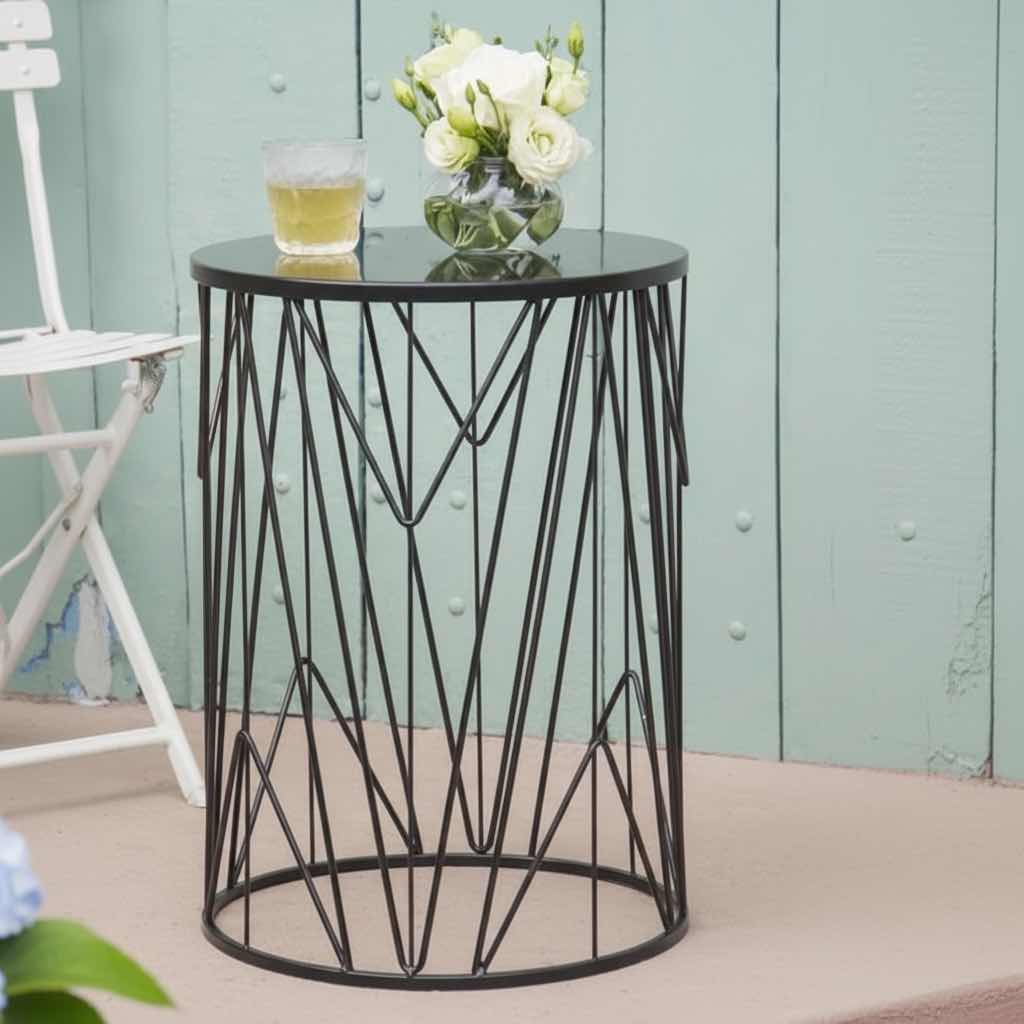Photo 1 of GEOMETRIC METAL SIDE TABLE, BLACK
