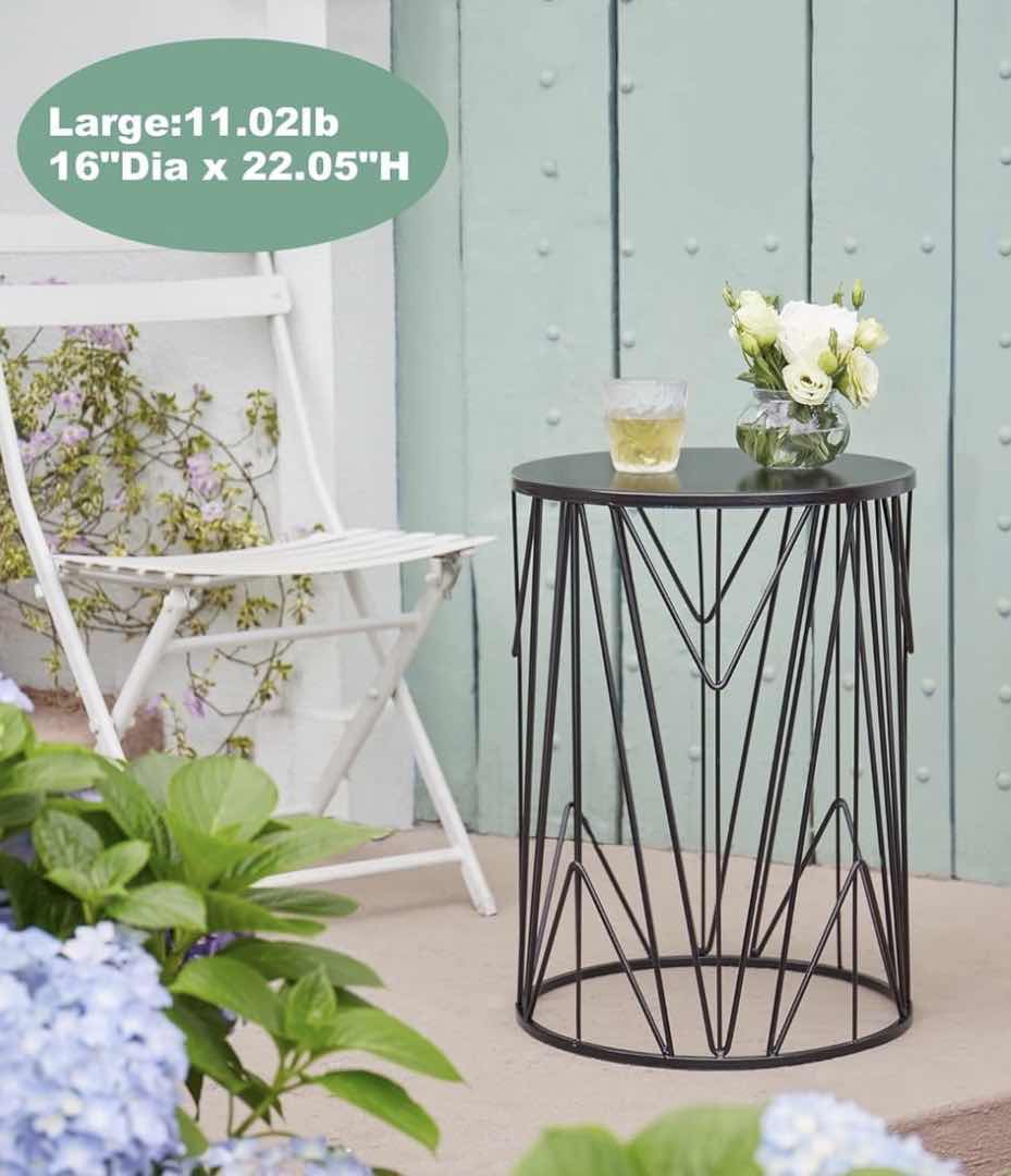 Photo 1 of GEOMETRIC METAL SIDE TABLE, BLACK