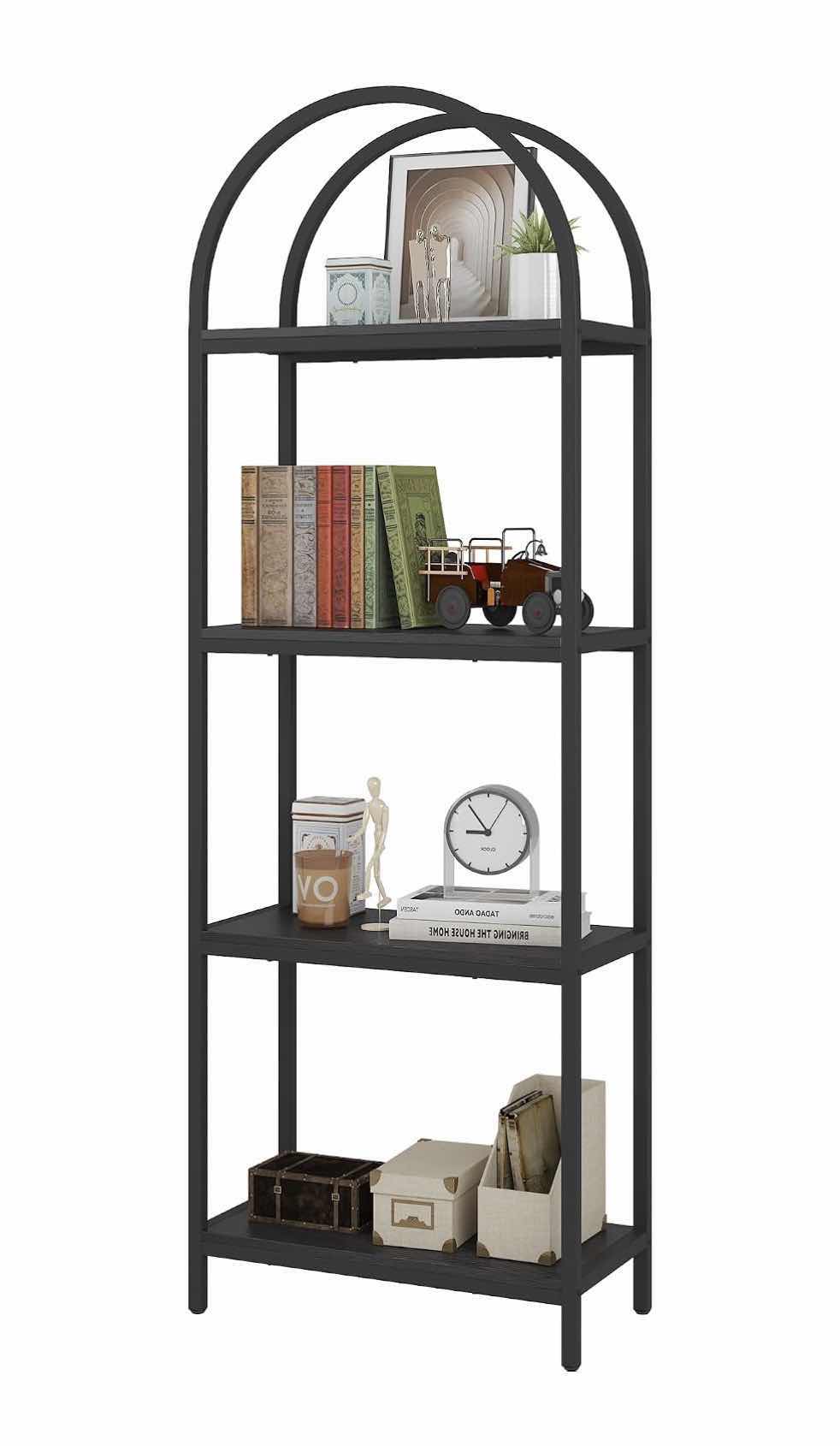 Photo 1 of ARCHED METAL 4-TIER 71”BOOKCASE, BLACK $90
