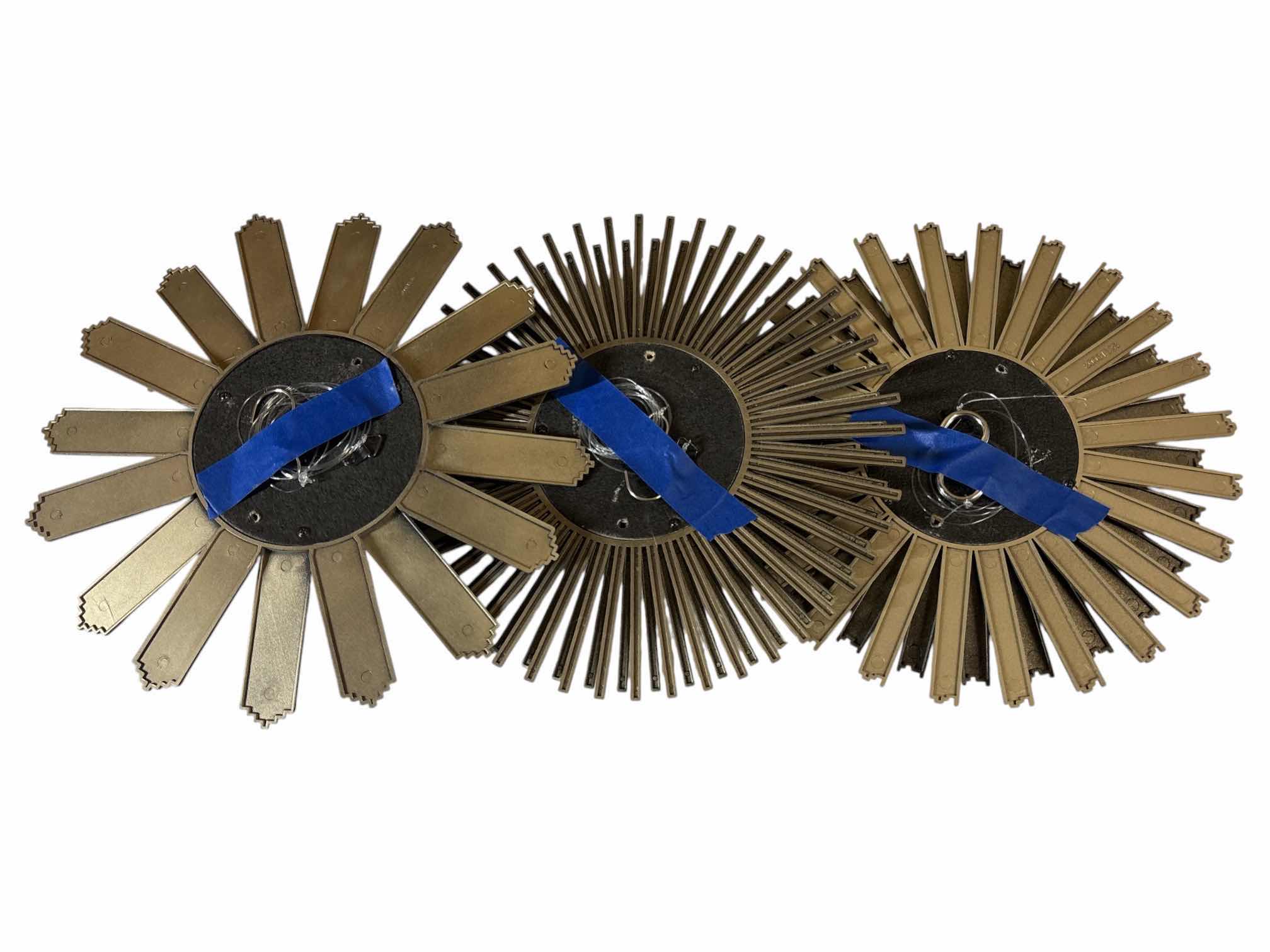 Photo 1 of ORNATE STARBURST SUN  PLASTIC 10” FRAMED MIRRORED WALL DECOR SET OF 3, BRONZE FINISH $30