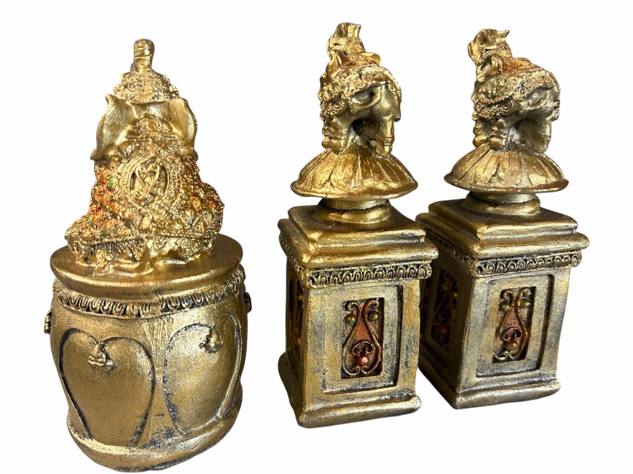 Photo 1 of DECORATIVE ELEPHANT RESIN STATUES IN GOLD FINISH (3) *SEE NOTES