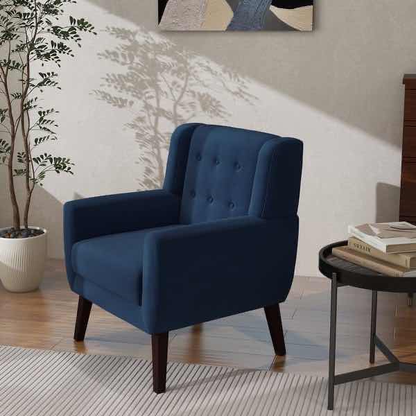 Photo 1 of MID-CENTURY MODERN ROYAL BLUE UPHOLSTERED ACCENT ARMCHAIR
