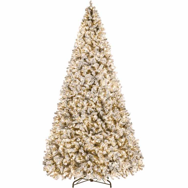 Photo 1 of YAHEETECH 12’ FLOCKED LIGHT UP CHRISTMAS TREE SET OF 2