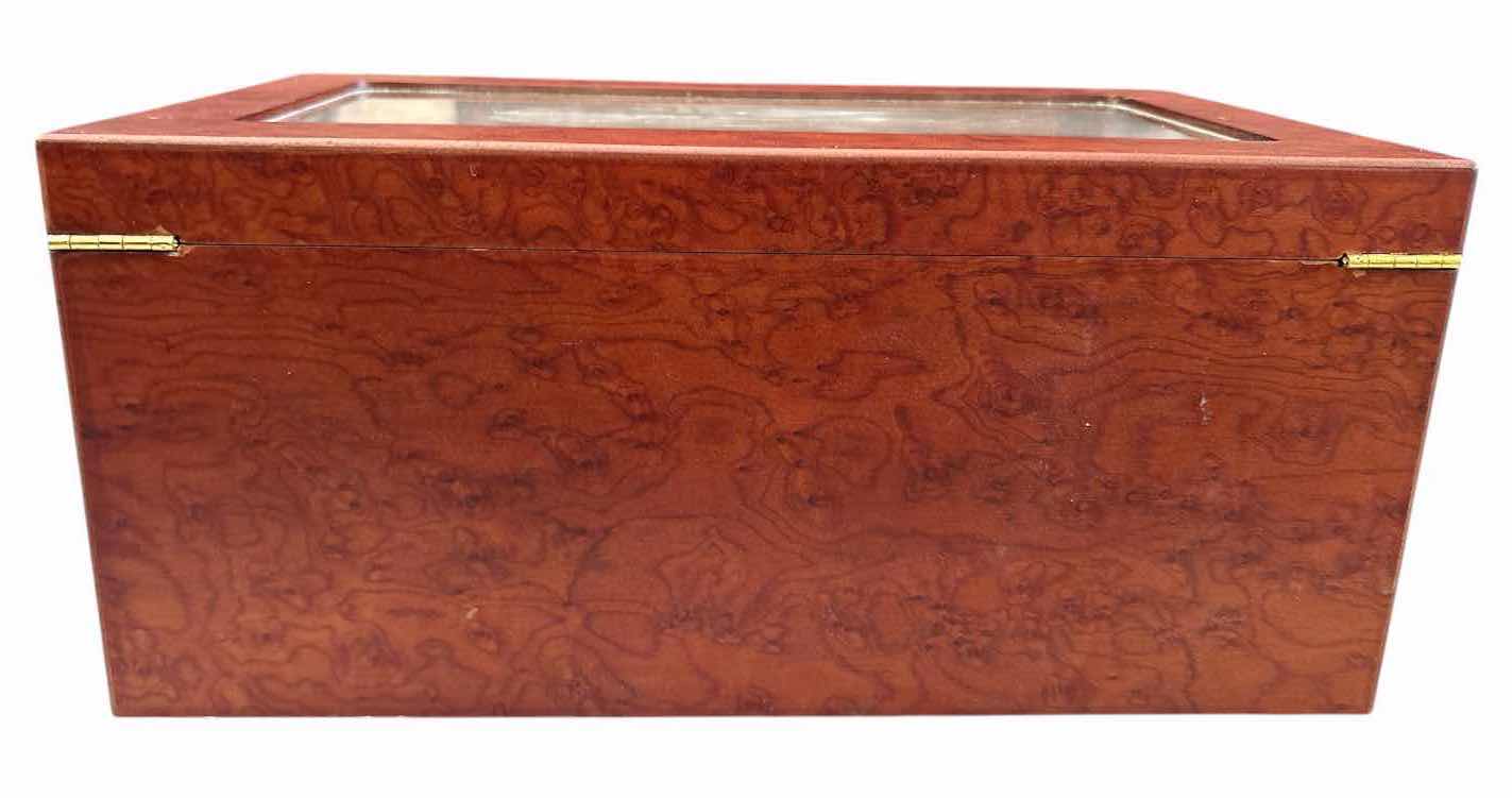 Photo 1 of WOODEN 10-SLOT WATCH DISPLAY & STORAGE BOX WITH GLASS TOP AND DRAWER 14.25”X8.5”H6.5”