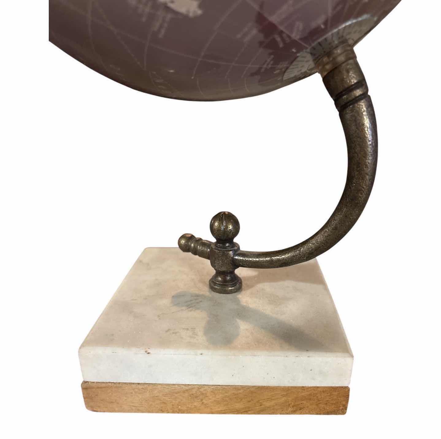 Photo 1 of DECORATIVE VINTAGE-STYLE WORLD GLOBE ON METAL STAND WITH WOOD & MARBLE  BASE H13.5” $53