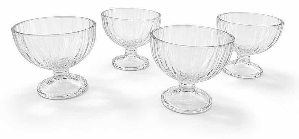 Photo 1 of SET OF 4 CLEAR RIBBED GLASS FOOTED DESSERT / ICE CREAM BOWLS H4”