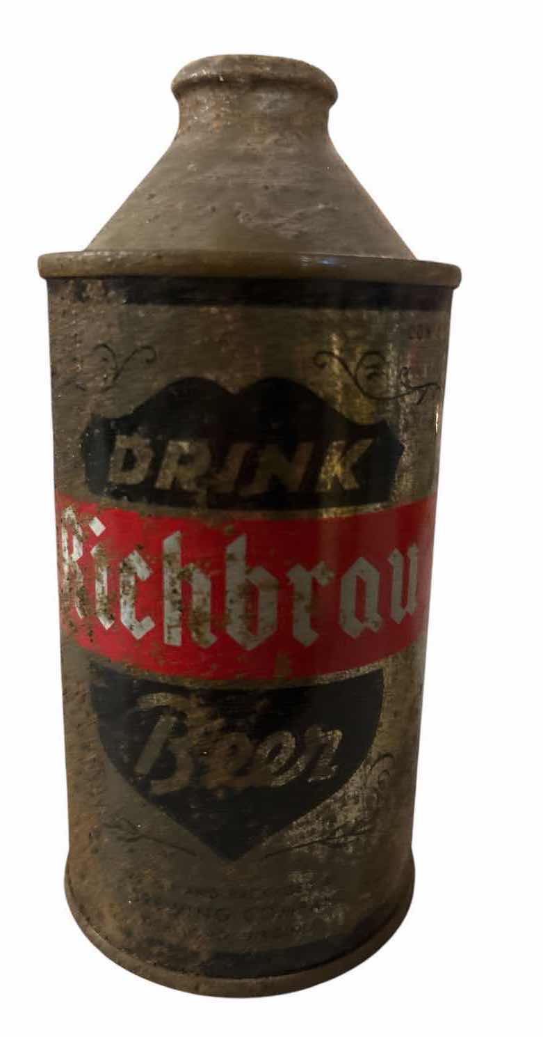 Photo 1 of VINTAGE EICHBRAU BEER CONE-TOP CAN – RED, BLACK & SILVER