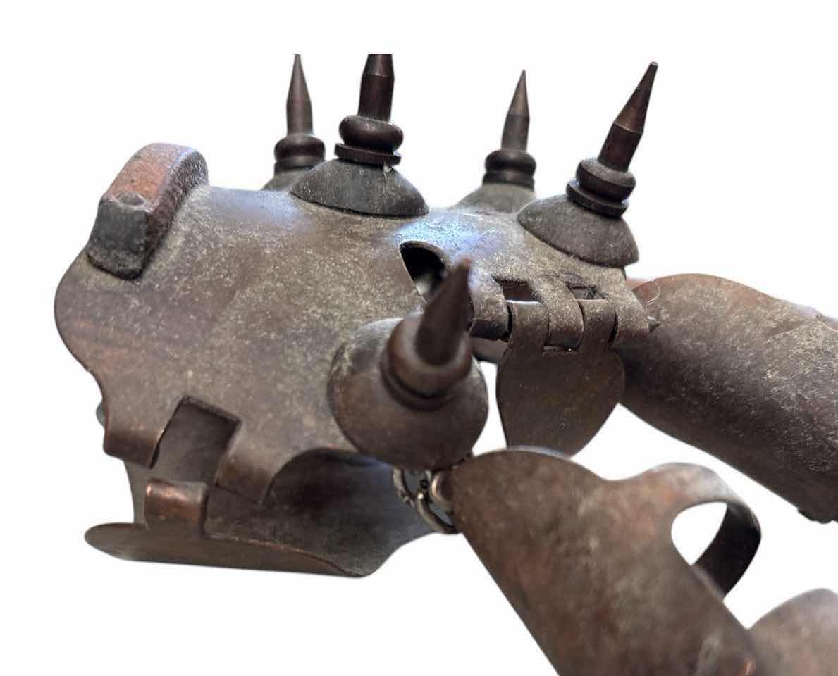 Photo 1 of PAIR OF ARTICULATED METAL CLAW HAND GAUNTLETS WITH SPIKED DETAIL – COSTUME/PROP L10”