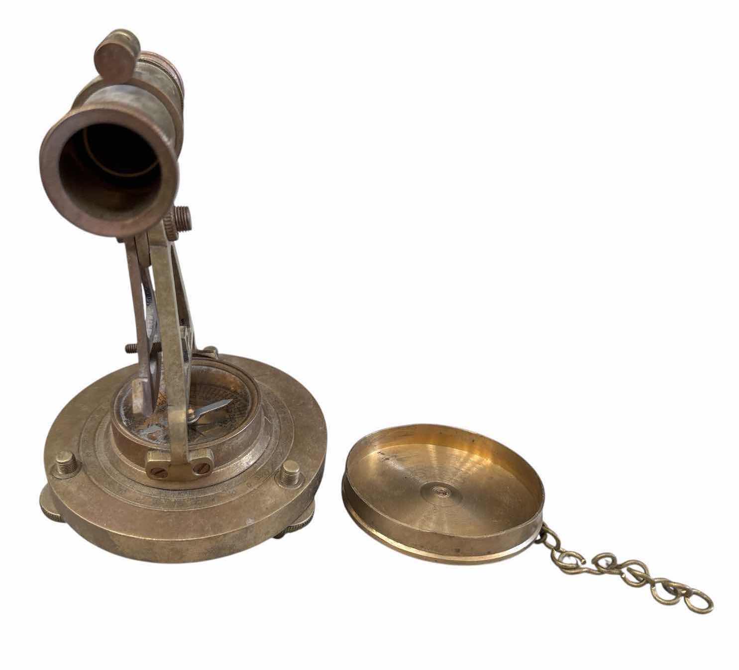 Photo 1 of 2-PCS VINTAGE-STYLE BRASS NAUTICAL SEXTANT W/ TELESCOPE & COMPASS & BELL H6.5”