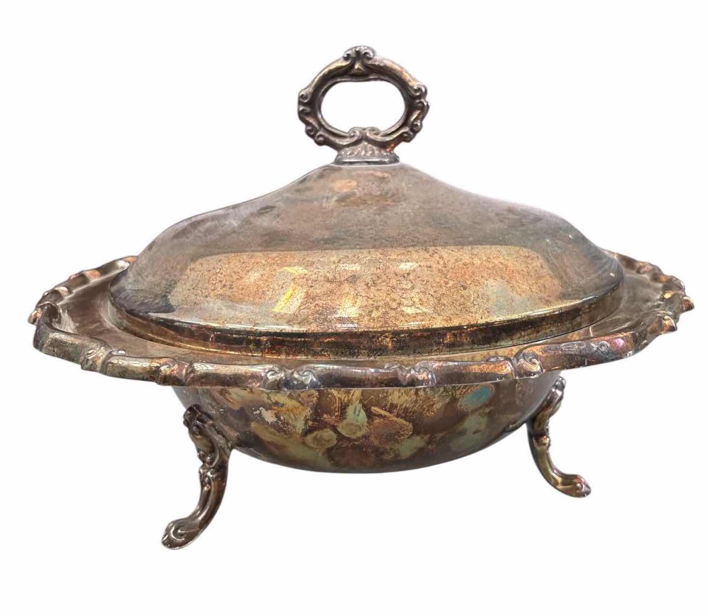 Photo 1 of VINTAGE F.B. ROGERS SILVERPLATE FOOTED COVERED SERVING DISH W/ LID D11.5”