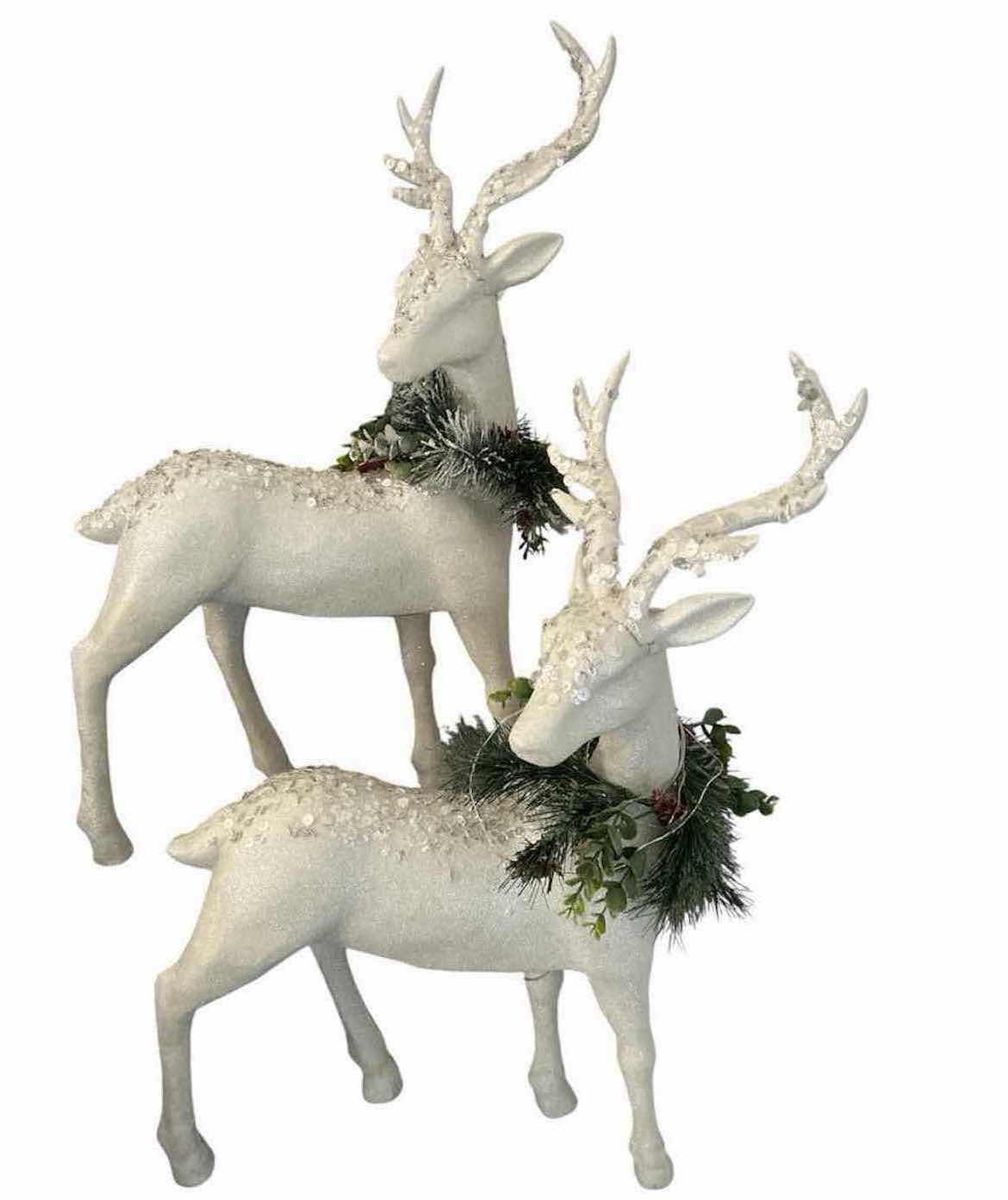 Photo 1 of 2- LED FROSTED REINDEER FIGURES W PINE & BERRY WREATHS