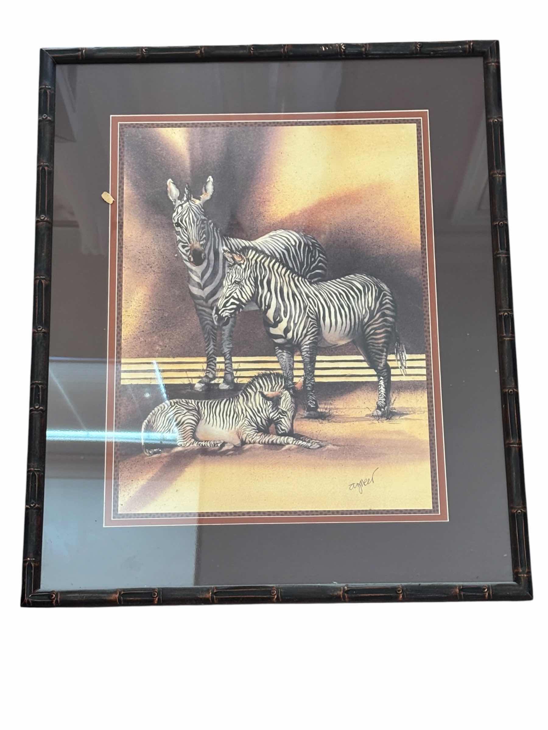 Photo 1 of FRAMED WILDLIFE ART PRINT WITH THREE ZEBRAS 19” X 23”