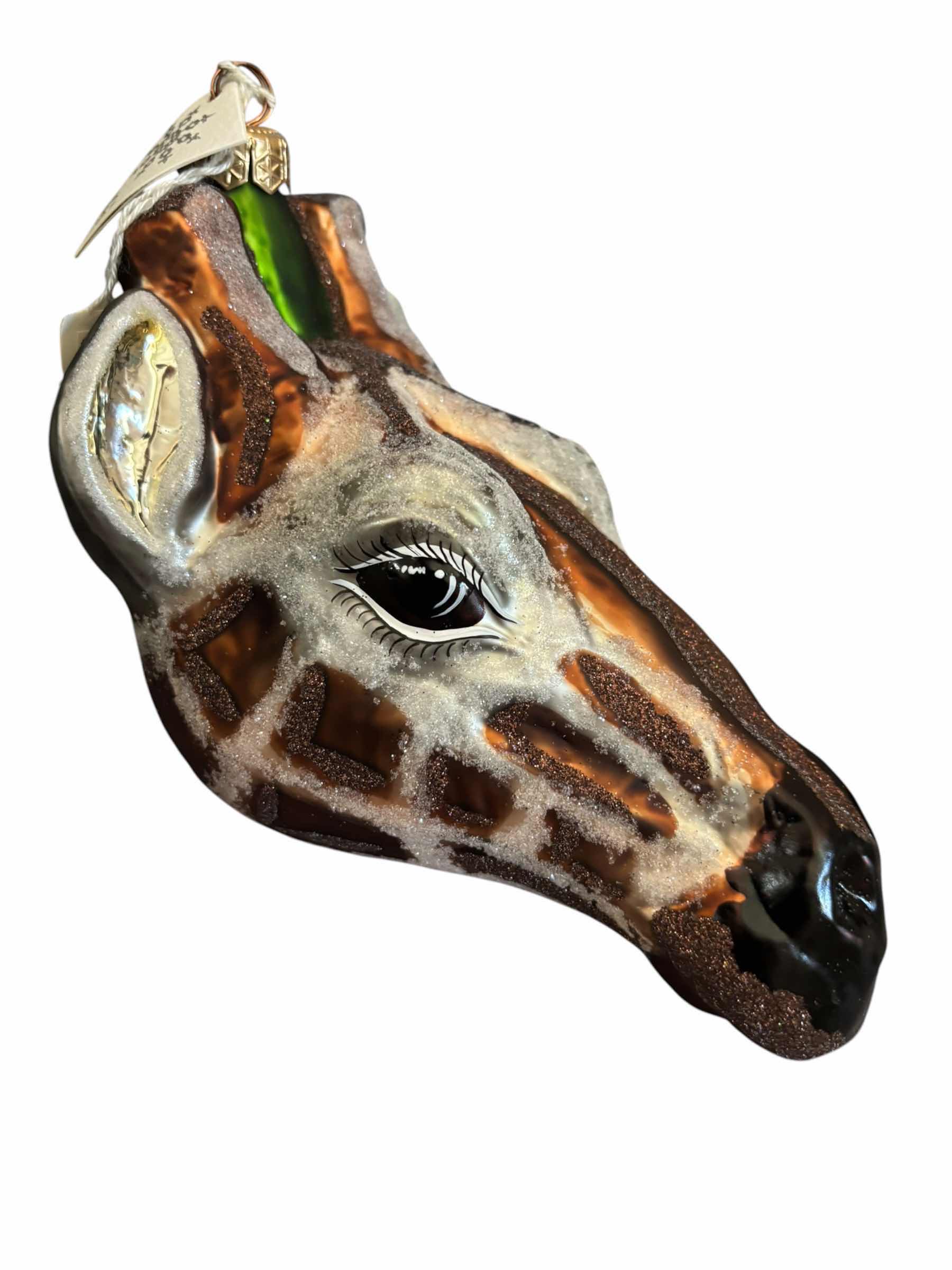 View 1 of TWO SLAVIC TREASURES COLLECTIBLE BLOWN GLASS ORNAMENTS/FIGURINES: AMERICANA SANTA & GIRAFFE HEAD