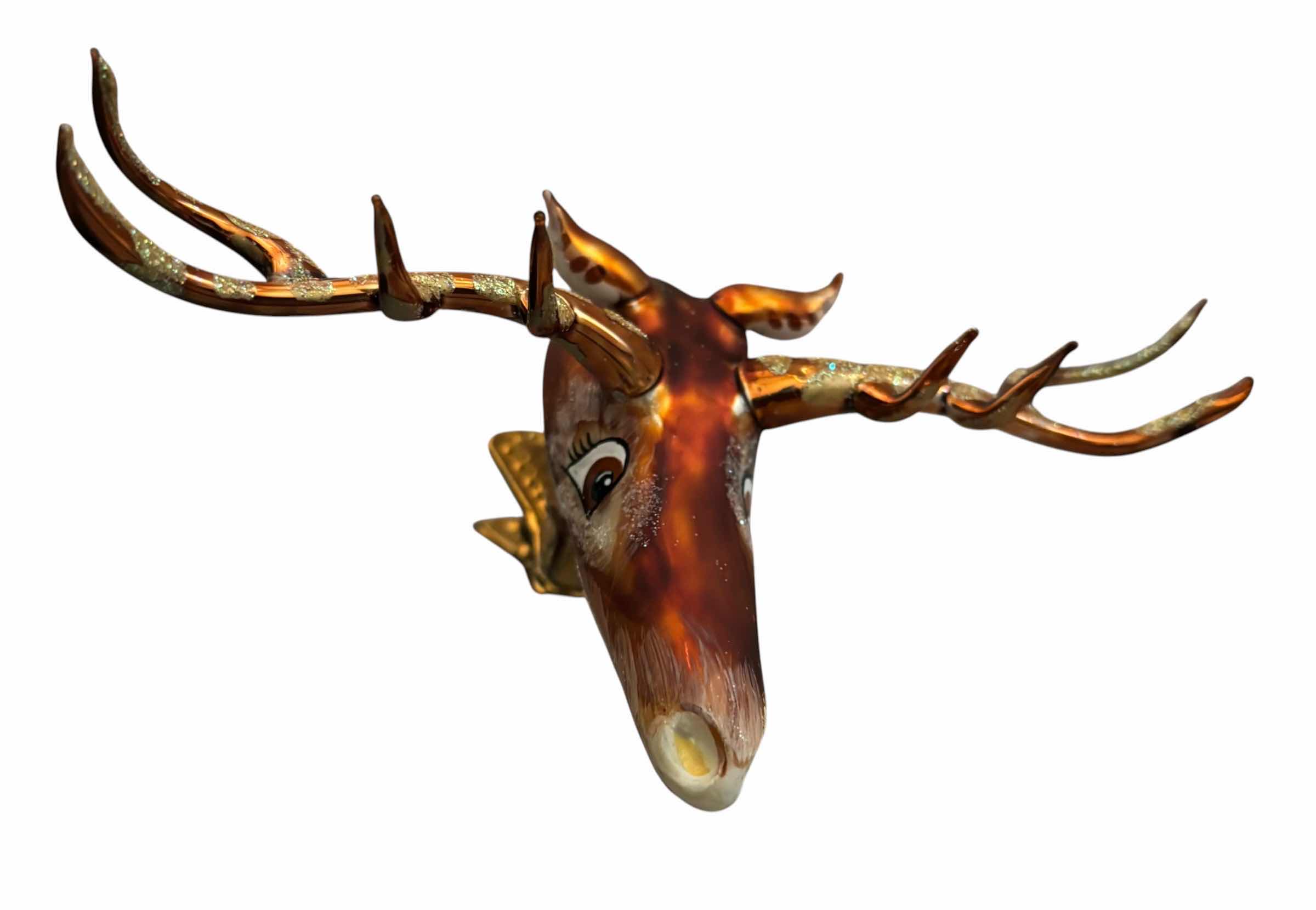 Photo 1 of TWO SLAVIC TREASURES COLLECTIBLE BLOWN GLASS ORNAMENTS/FIGURINES: REINDEER HEAD & PANDA