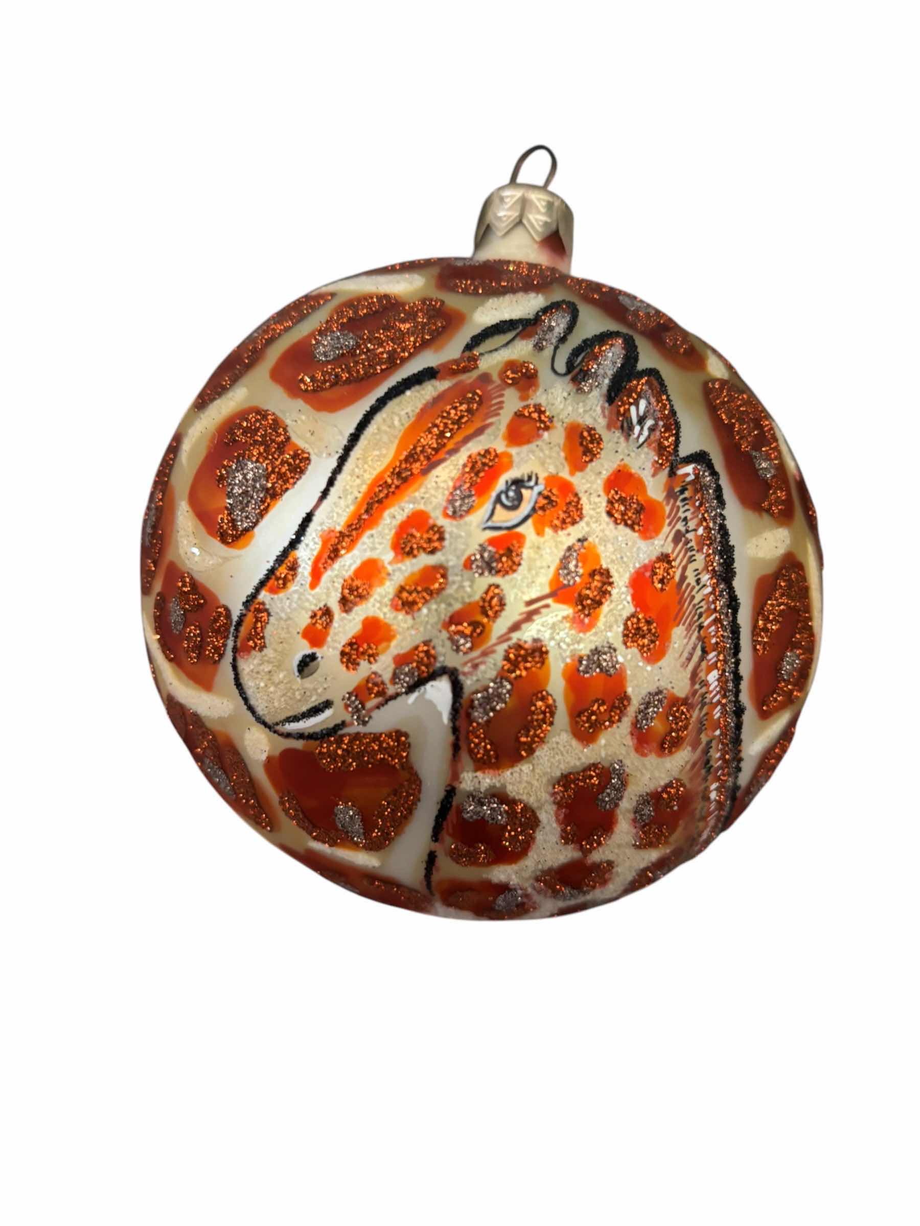 Photo 1 of TWO SLAVIC TREASURES COLLECTIBLE BLOWN GLASS ORNAMENTS/FIGURINES: GIRAFFE & CHEETAH BALL ORNAMENTS