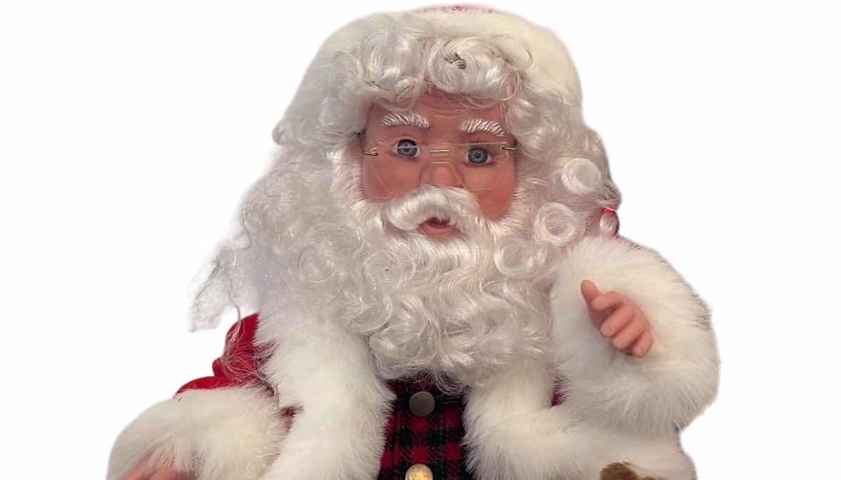 Photo 1 of SANTAS BEST LARGE CHRISTMAS SANTA & FAWN HOLIDAY DISPLAY WITH LIGHTED STREET LAMP H19.5”