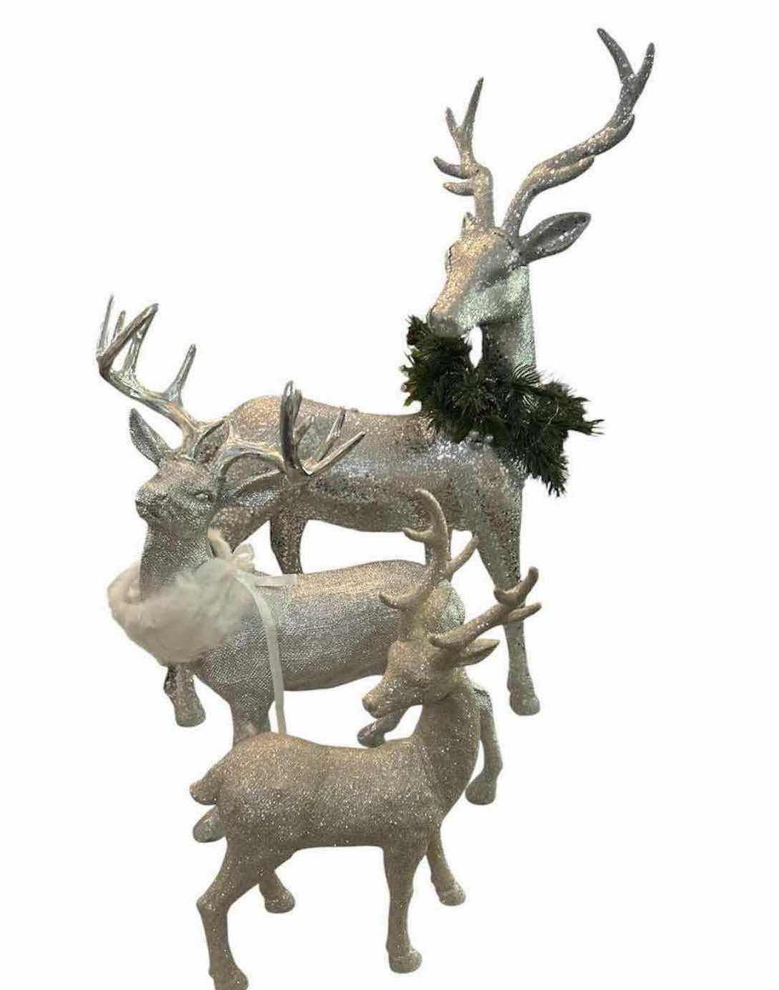 Photo 1 of 3- SPARKLING SILVER REINDEER TABLETOP FIGURES W GLITTER DUSTED FINISH H 24" 18" 14"