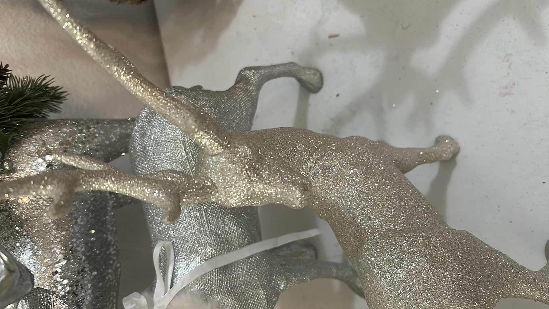 Photo 1 of 3- SPARKLING SILVER REINDEER TABLETOP FIGURES W GLITTER DUSTED FINISH H 24" 18" 14"