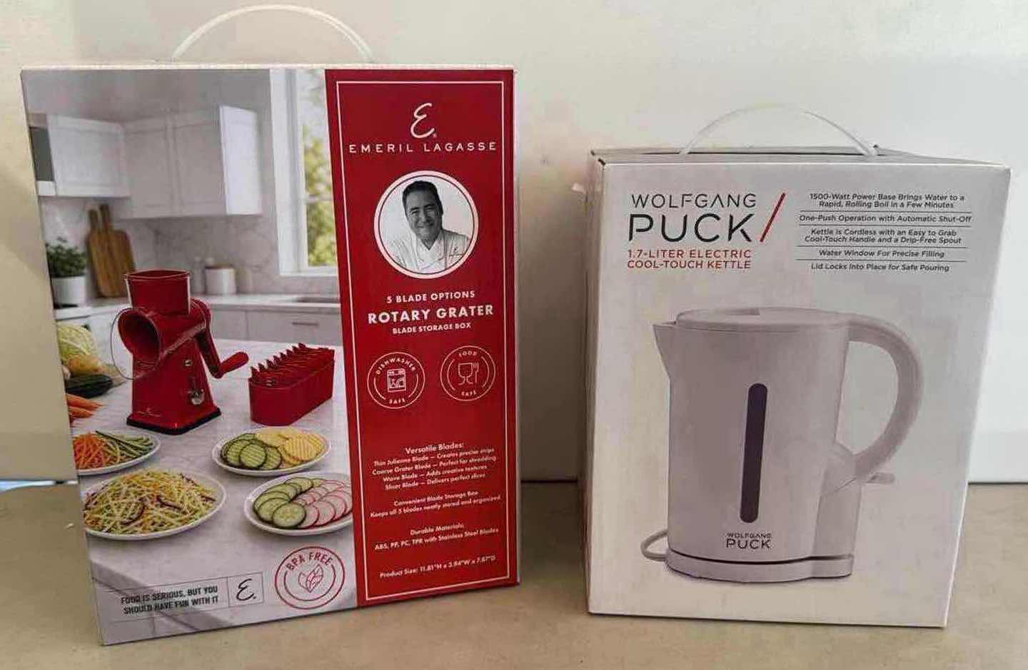 Photo 1 of 2-NIB EMERALD LAGASSE ROTARY GRATER, WOLFGANG PUCK 1.7 L ELECTRIC, COOL TOUCH KETTLE