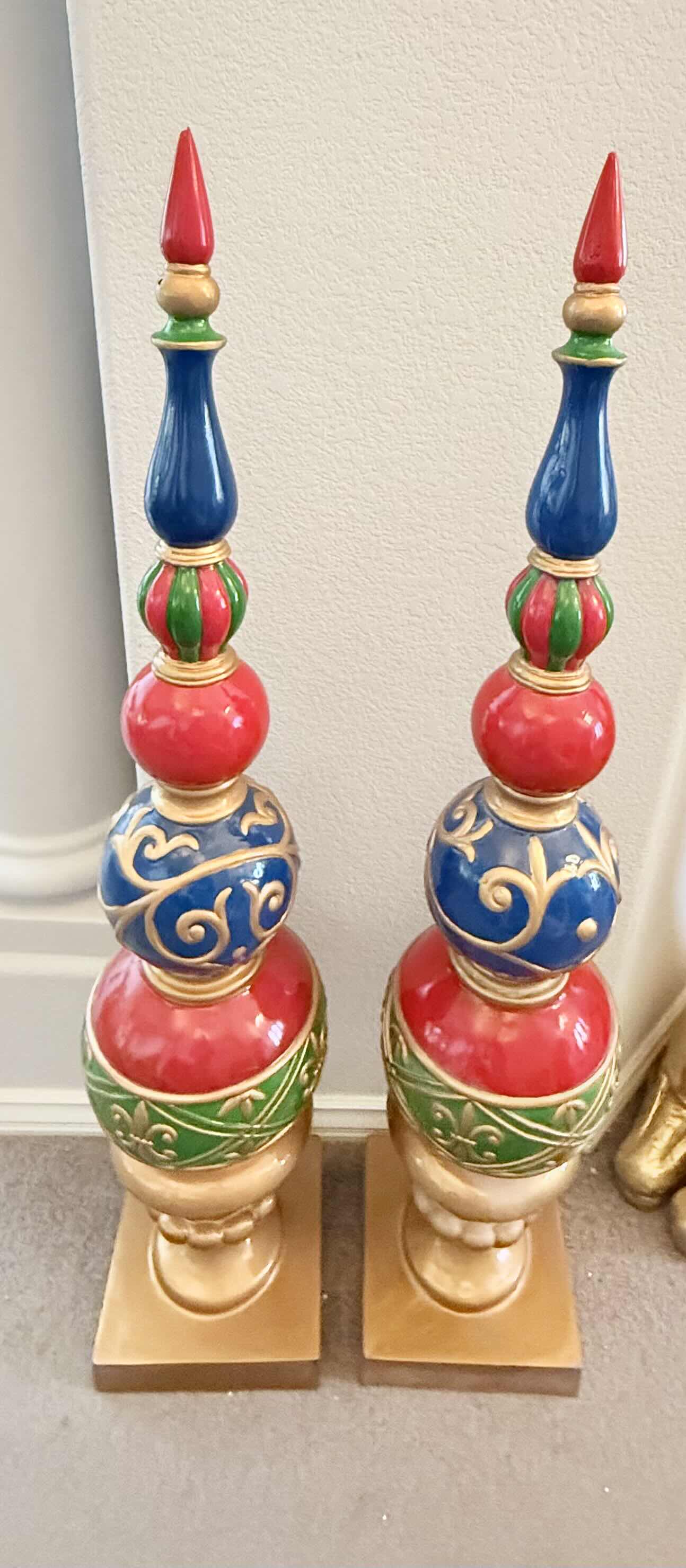 Photo 1 of 2-NORTHERN LIGHT COMMERCIAL SIZE BALL FINIAL HIGH GLOSS WOOD CHRISTMAS DECORATIONS (W10” H48”)