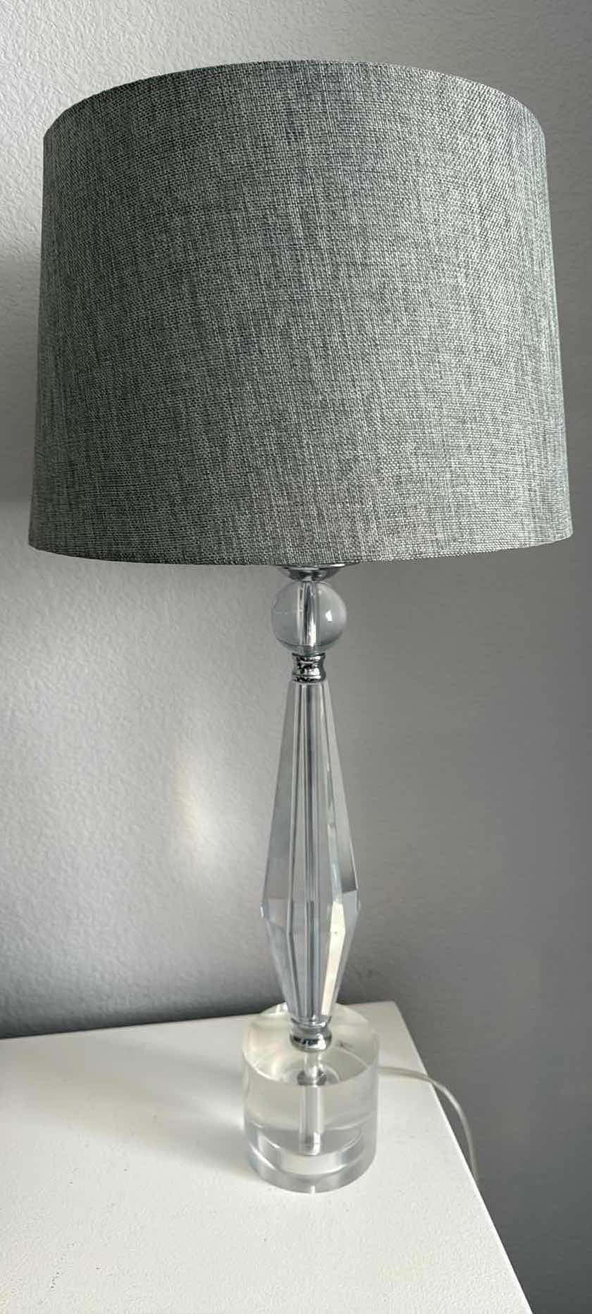 Photo 1 of HEAVY ACRYLIC BASE TABLE LAMP W SAGE GREEN LINEN SHADE H31”