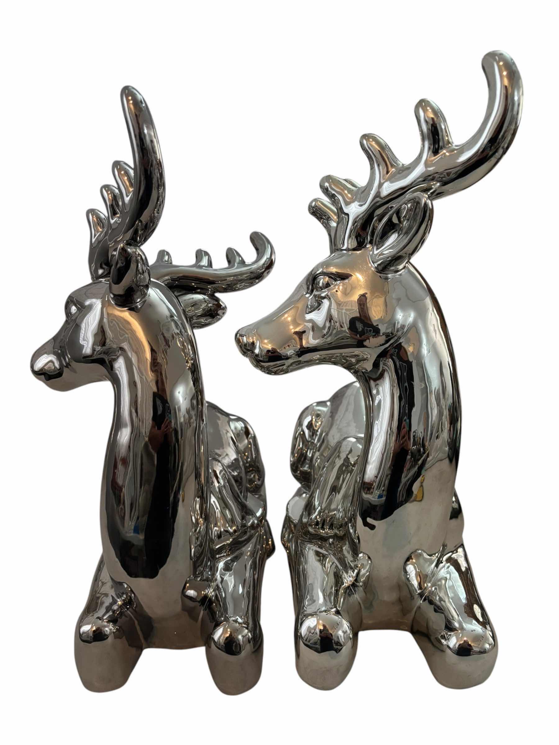 Photo 1 of TWO CHROME PLATED REINDEER STATUES CHRISTMAS HOME DECOR H18”