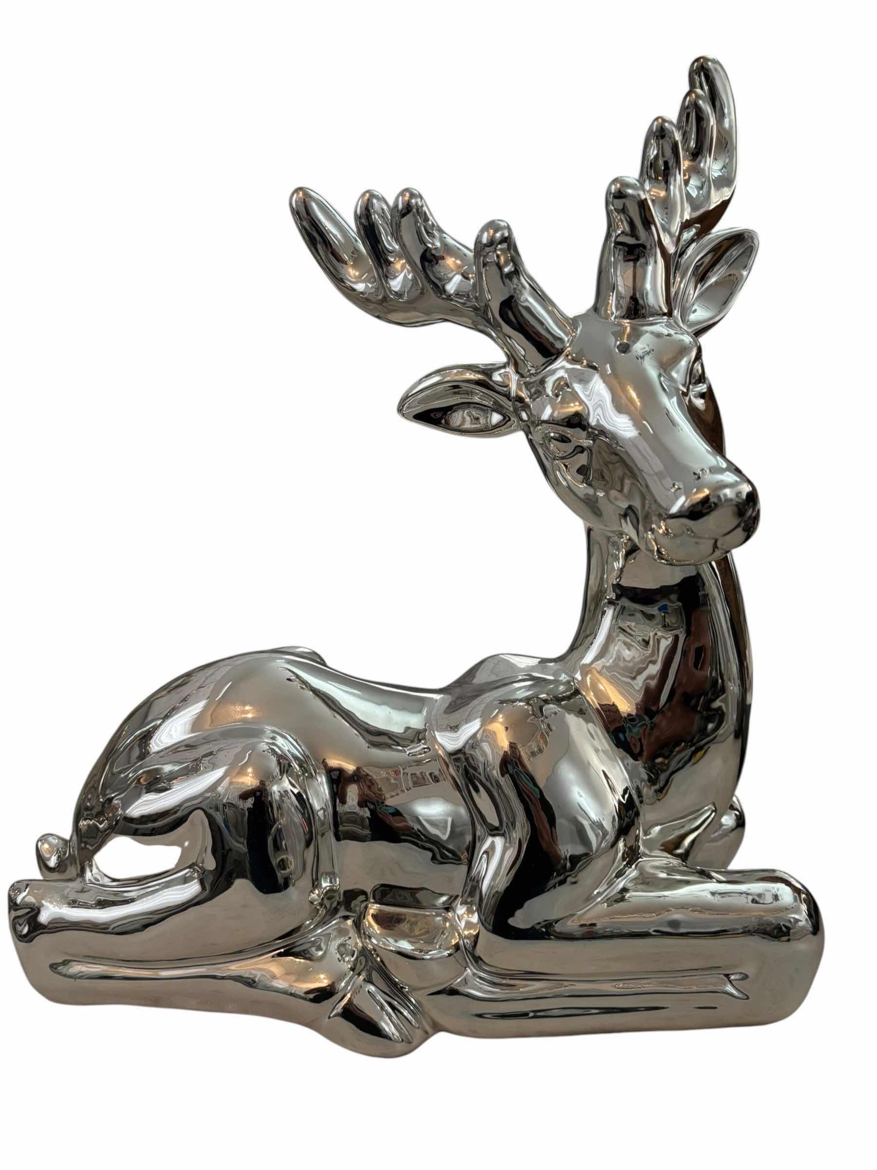 Photo 1 of TWO CHROME PLATED REINDEER STATUES CHRISTMAS HOME DECOR H18”