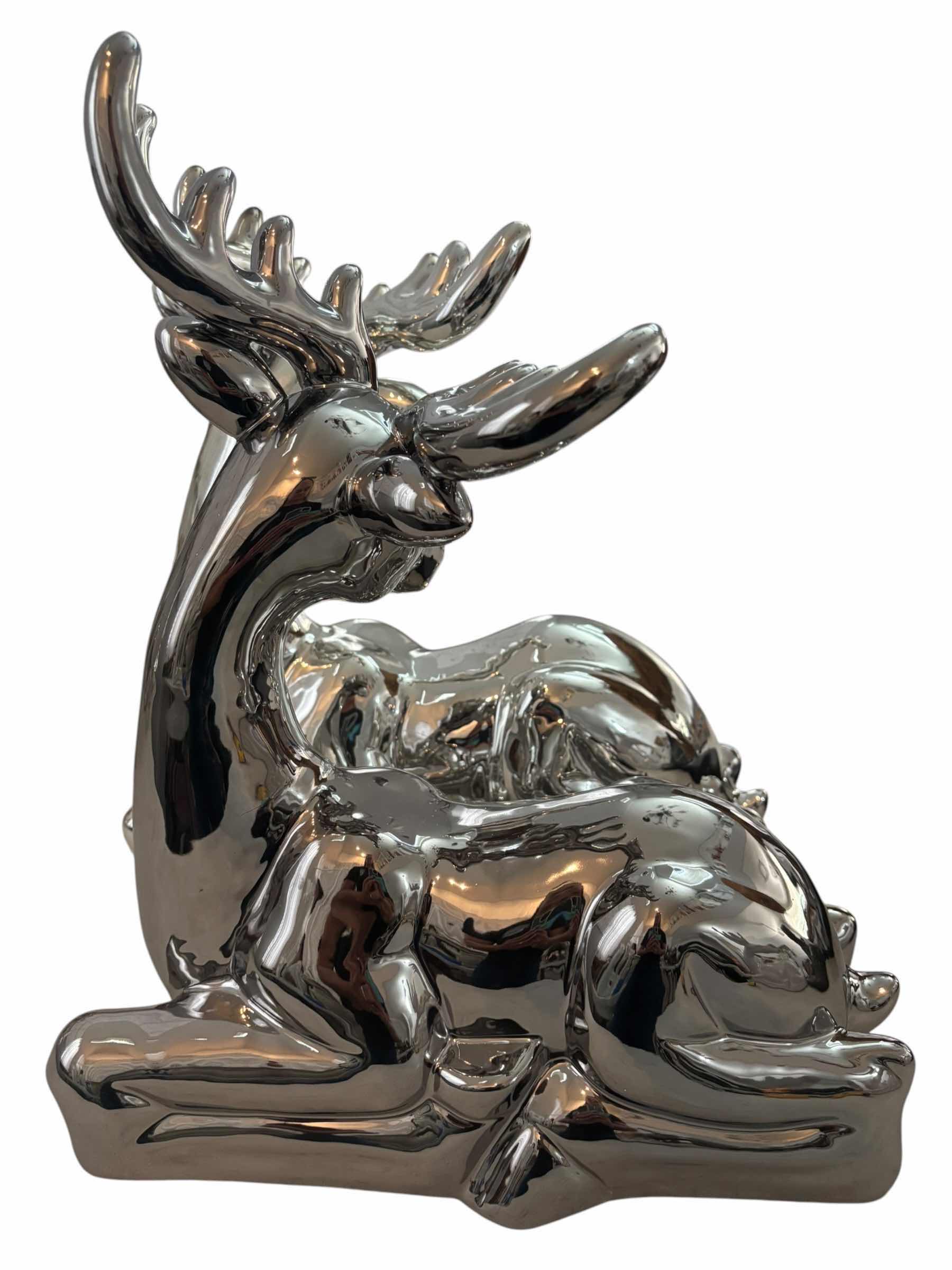 Photo 1 of TWO CHROME PLATED REINDEER STATUES CHRISTMAS HOME DECOR H18”