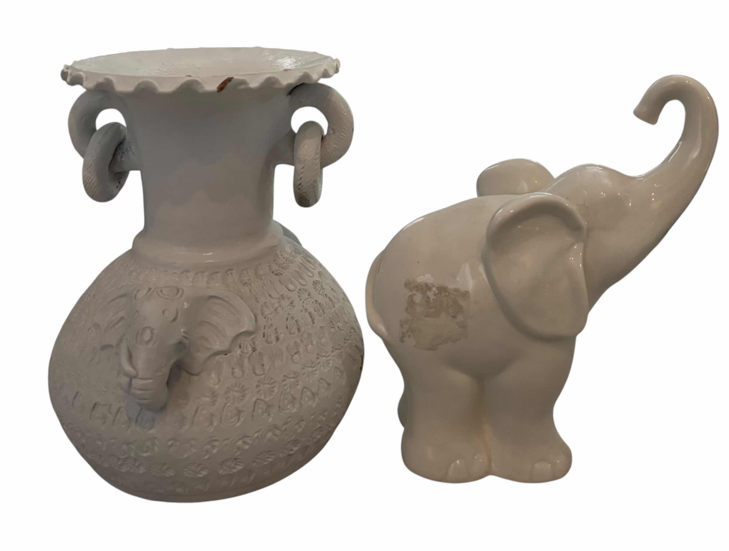 Photo 1 of ELEPHANT VASE H9” & ELEPHANT STATUE