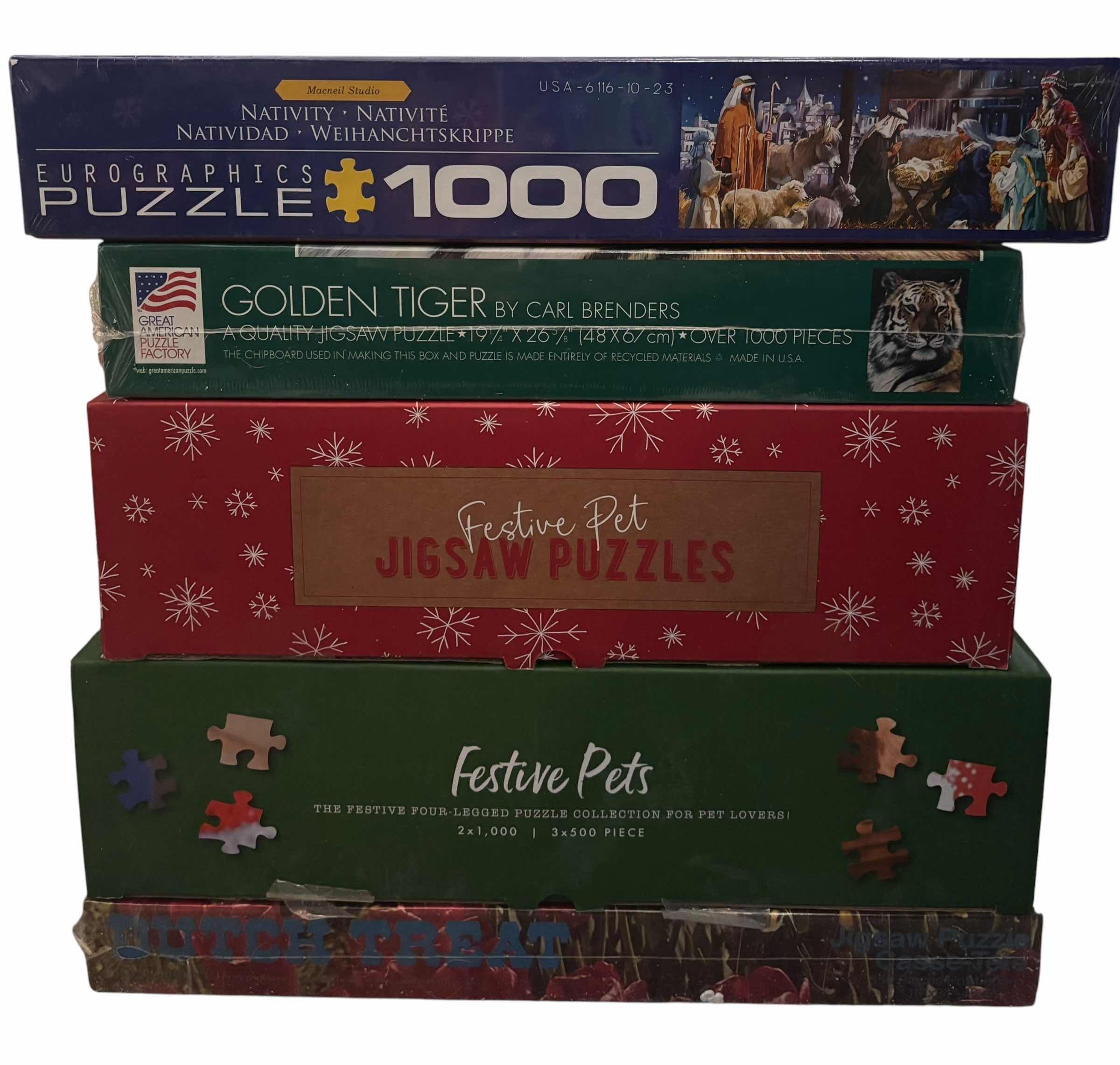 Photo 1 of NIB FIVE PUZZLES: FESTIVE PETS, NATIVITY SCENE & MORE