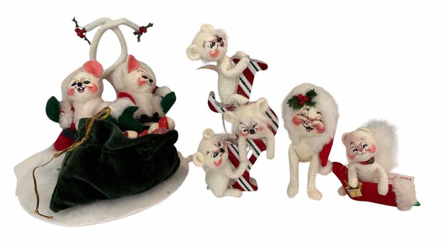 Photo 1 of 4-PCS VINTAGE ANNALEE CHRISTMAS MOUSE FIGURES & SLEIGH – HOLIDAY COLLECTION H6.5”