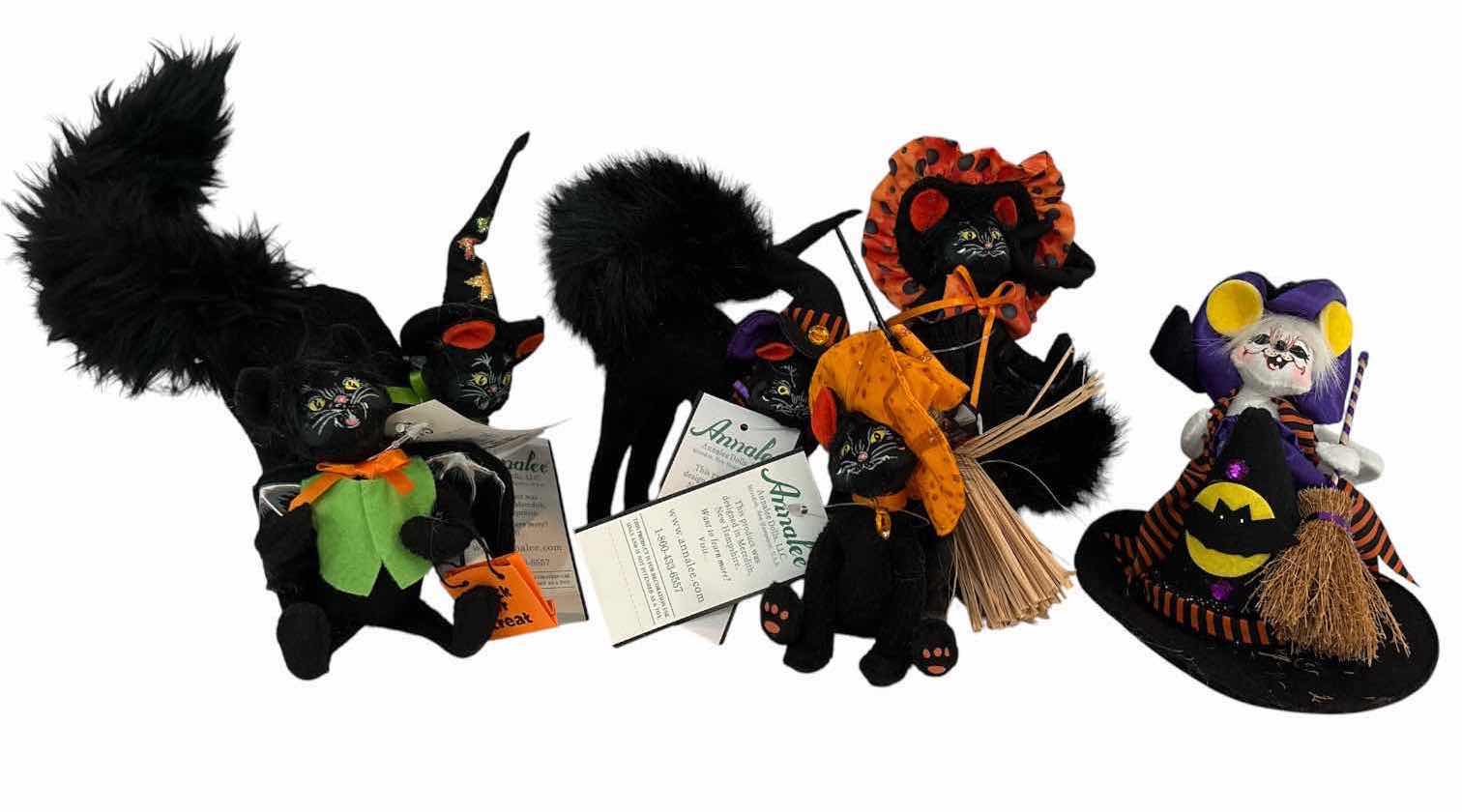 Photo 1 of NWT 6-PCS VINTAGE ANNALEE HALLOWEEN CATS AND MOUSE H7”