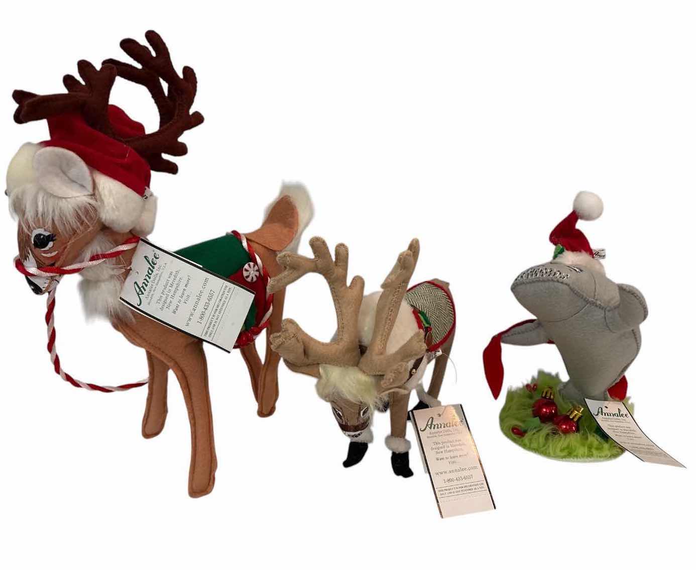 Photo 1 of NWT 3-PCS VINTAGE ANNALEE  CHRISTMAS REINDEER AND SHARK FIGURINE H10.5”