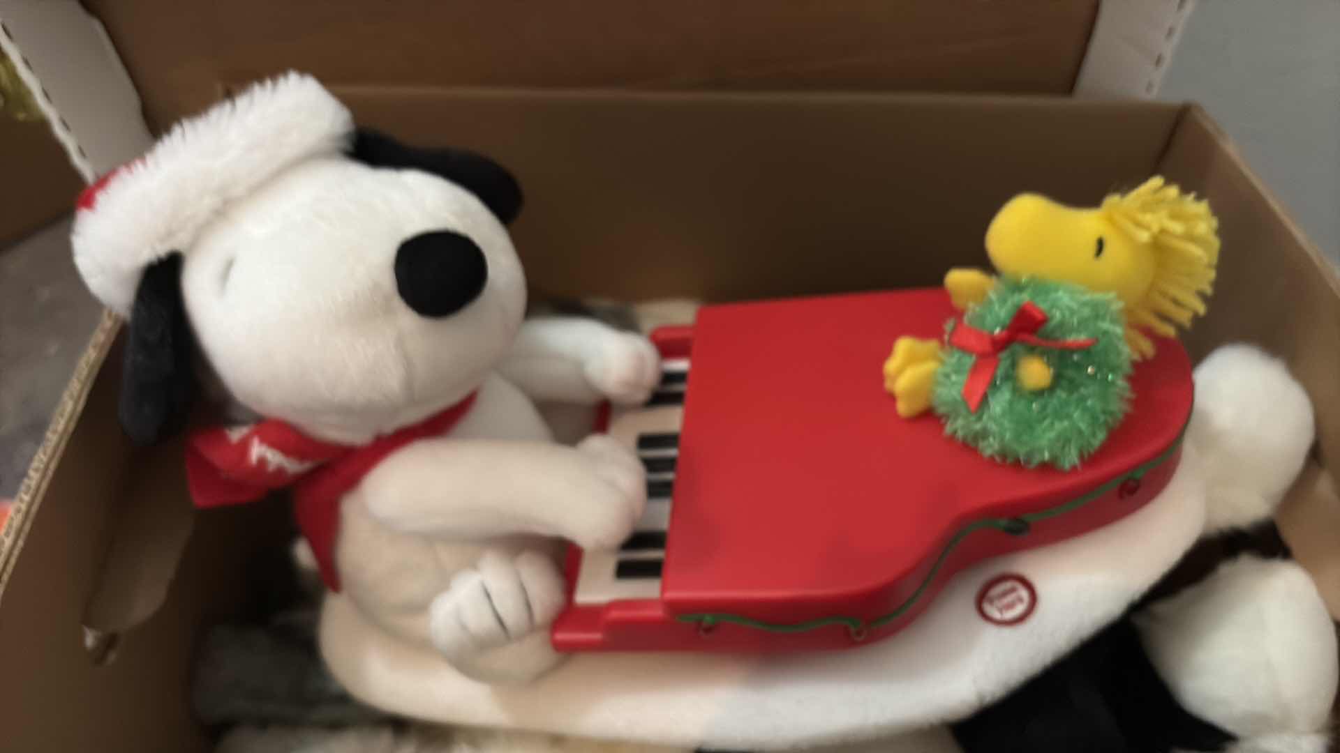 Photo 1 of SMALL BOX OF CHRISTMAS PLUSHES- GRINCH, SNOOPY & MORE