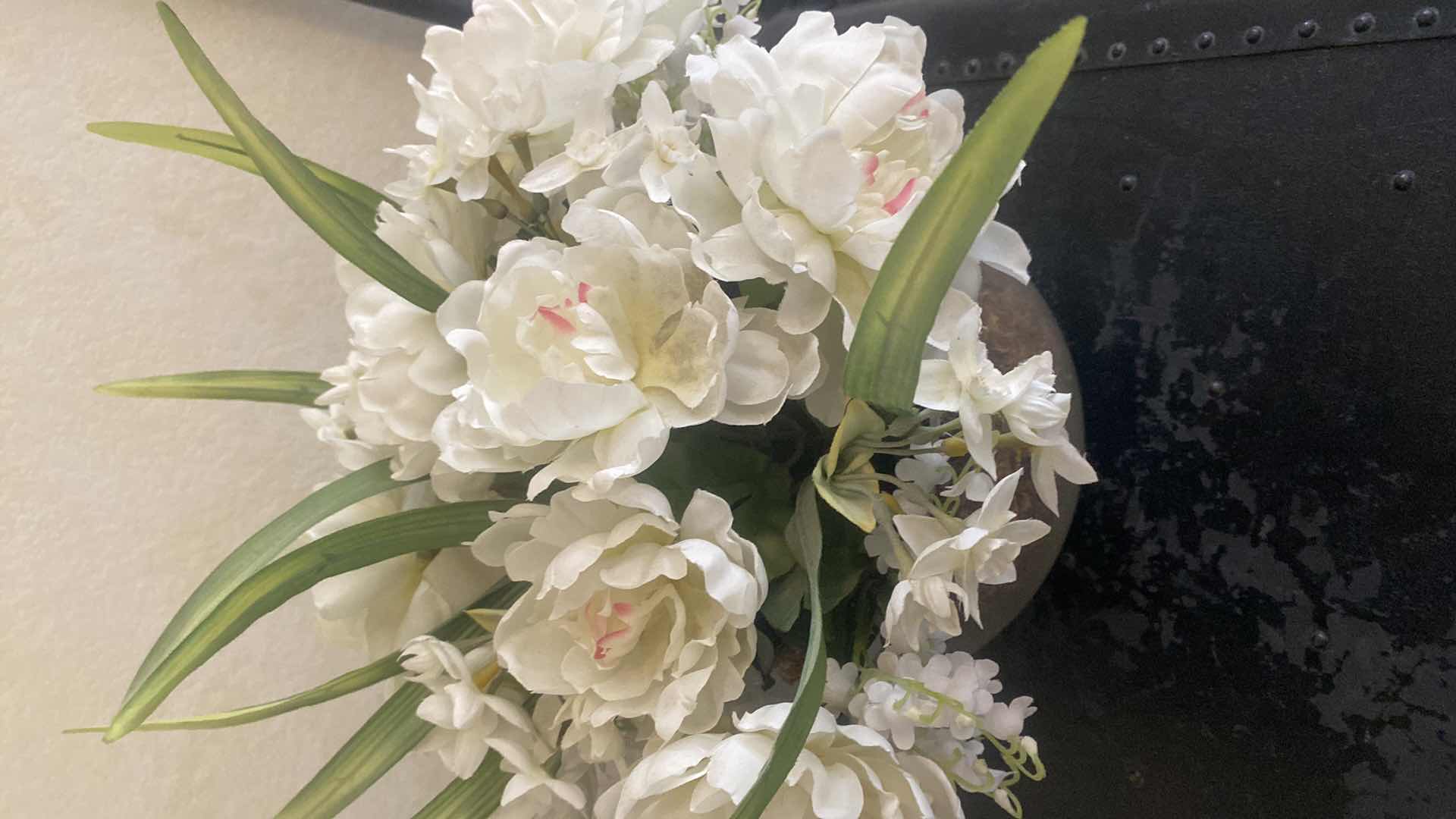 Photo 1 of LOVE IS KIND SILK FLORAL WITH ETCHED GLASS VASE 12” X 13”