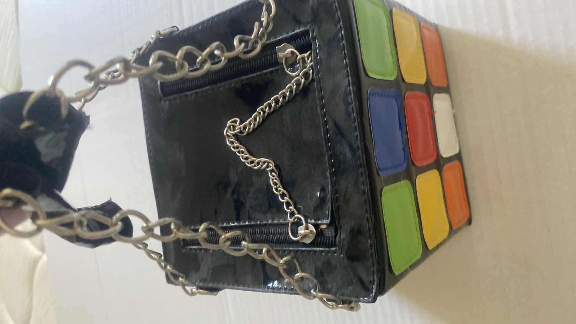 Photo 1 of WOMEN’S VINYL RUBIKS CUBE DOUBLE HANDLE BAG 6“ SQUARE