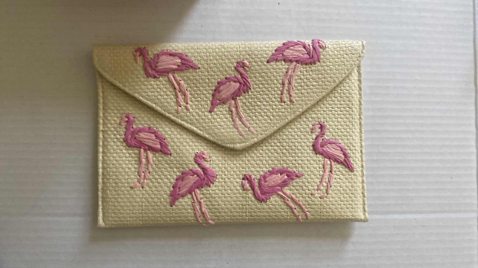 Photo 1 of WOMEN’S ORANGE FLORAL RAPHIA FLOWER BOX BAG & WOVEN FLAMINGO CLUTCH 10 1/2“ X 7 1/4“