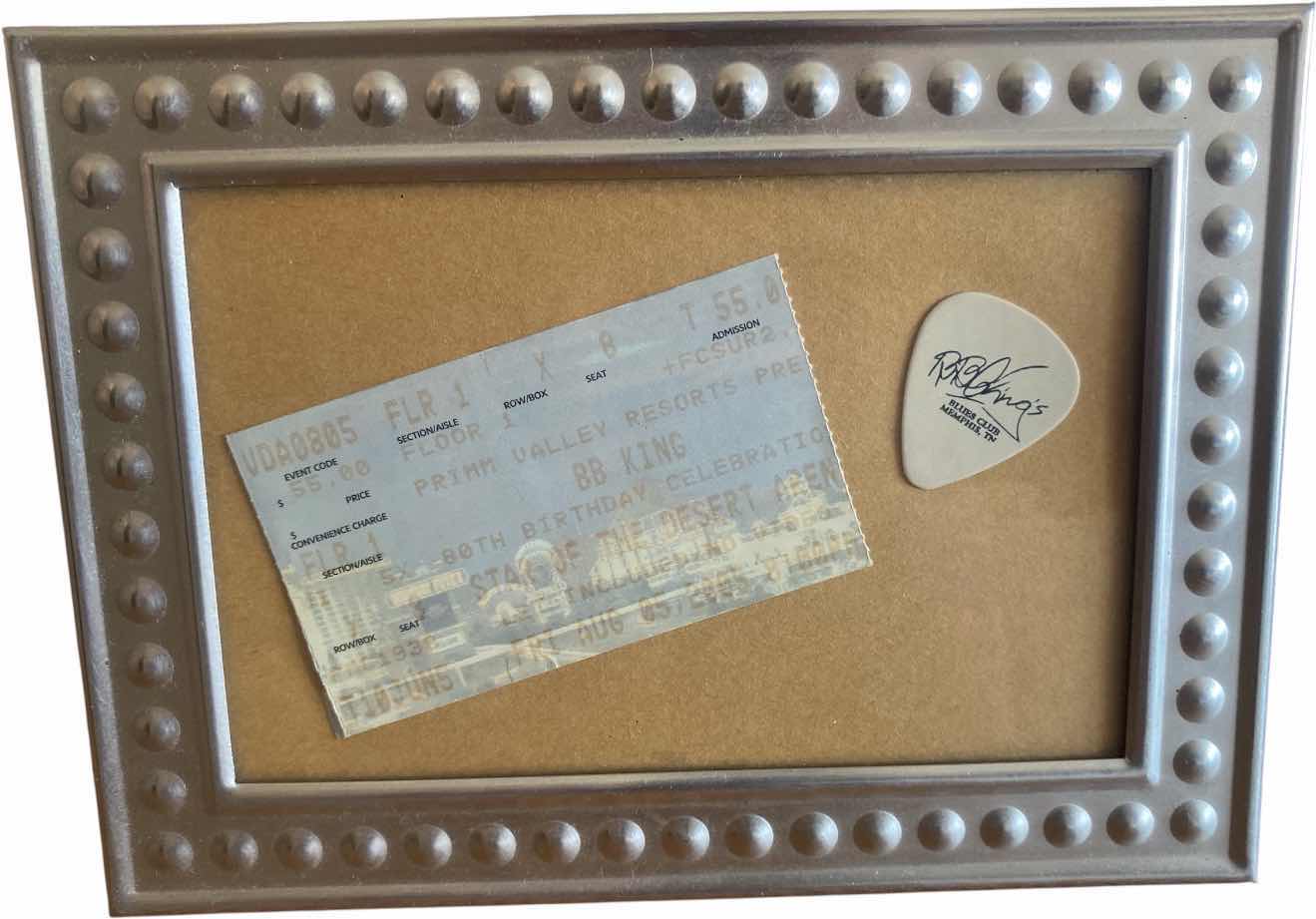 Photo 1 of BB KING FRAMED TICKET AND SIGNED GUITAR PICK